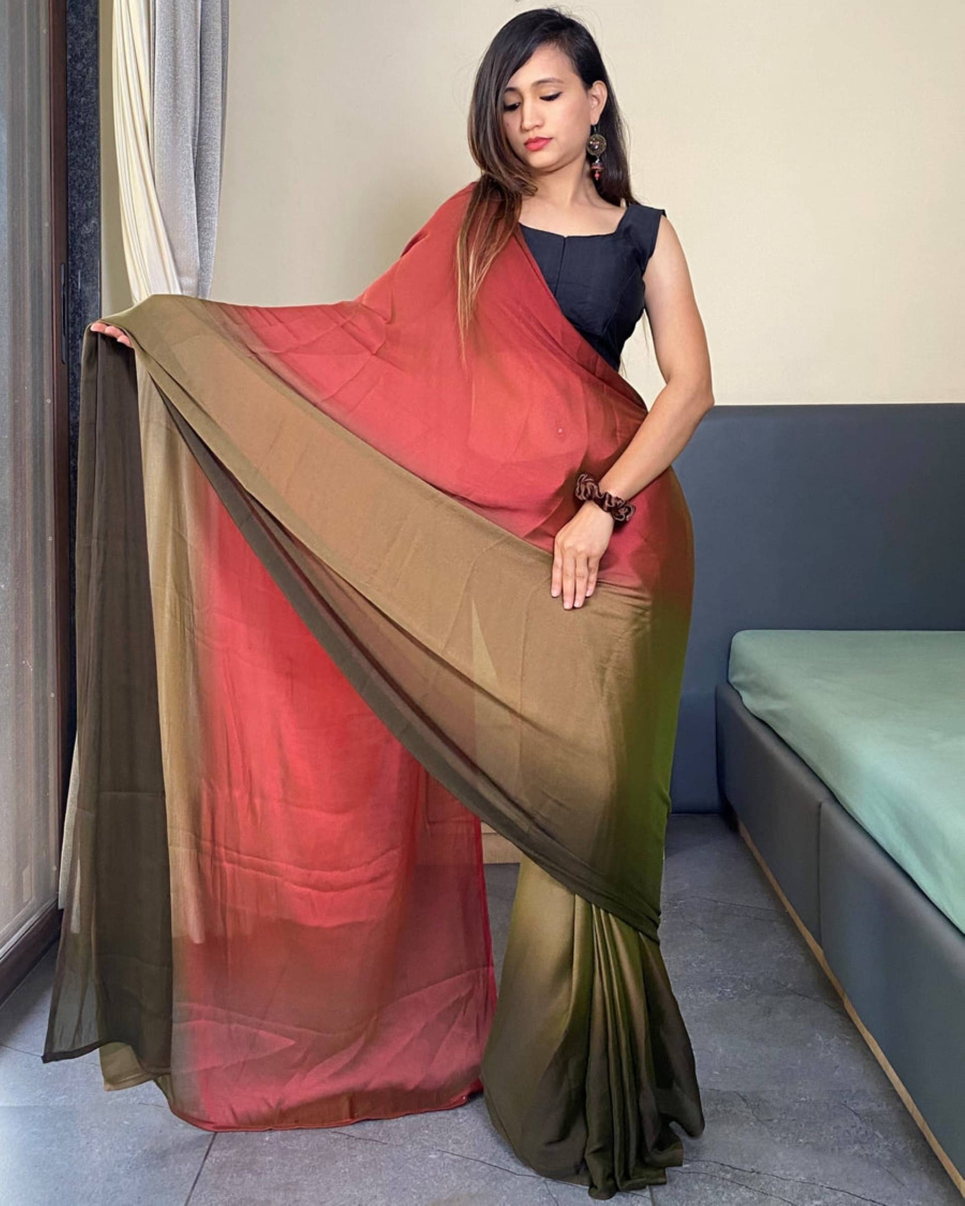 Shree Mahantam Georgette Solid Saree With Unstitched Blouse Piece ( Orange ) Shree Mahantam Georgette Solid Saree With Unstitched Blouse Piece ( Orange )