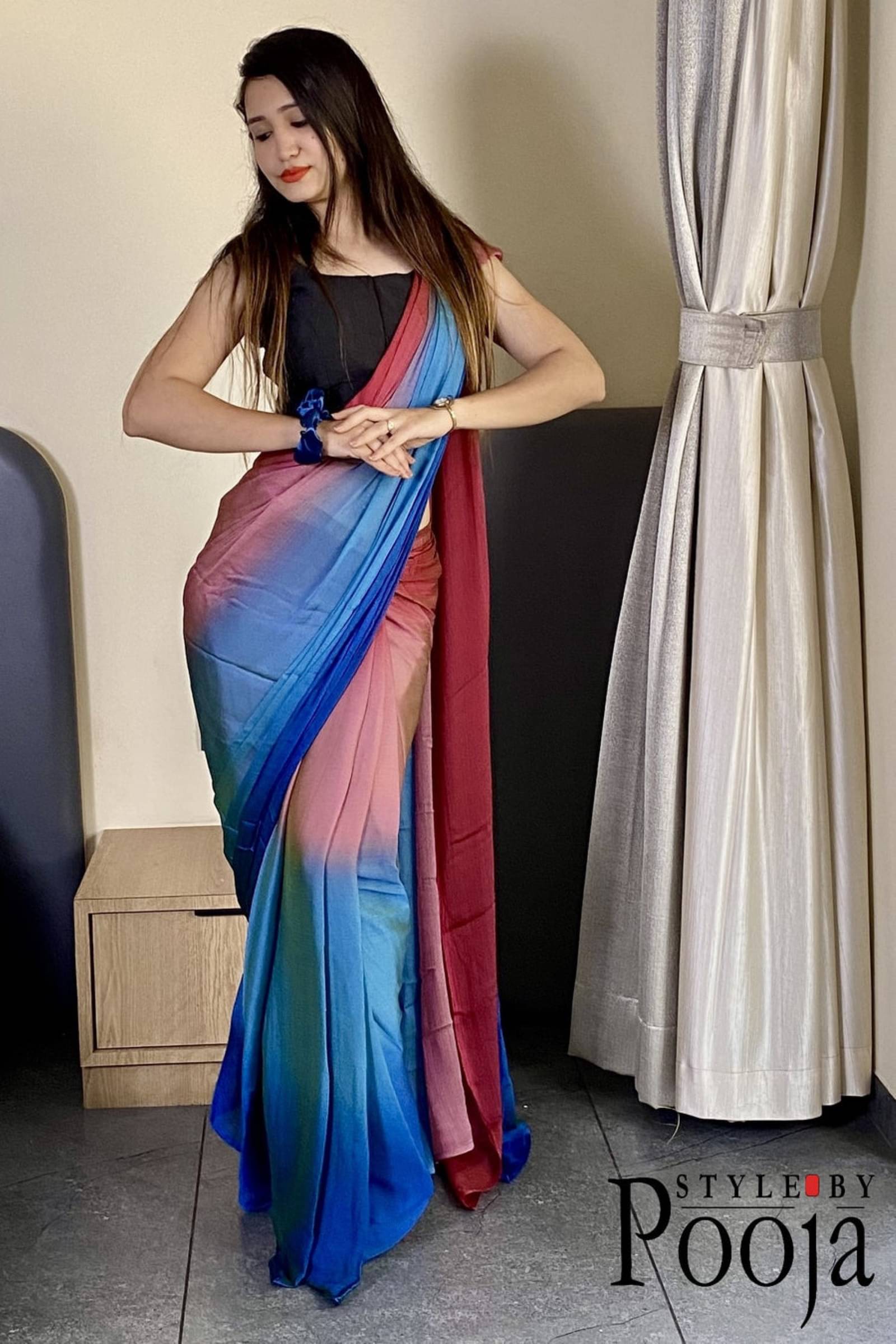 Shree Mahantam Georgette Solid Saree With Unstitched Blouse Piece ( Multicolor 3 ) Shree Mahantam Georgette Solid Saree With Unstitched Blouse Piece ( Multicolor 3 )