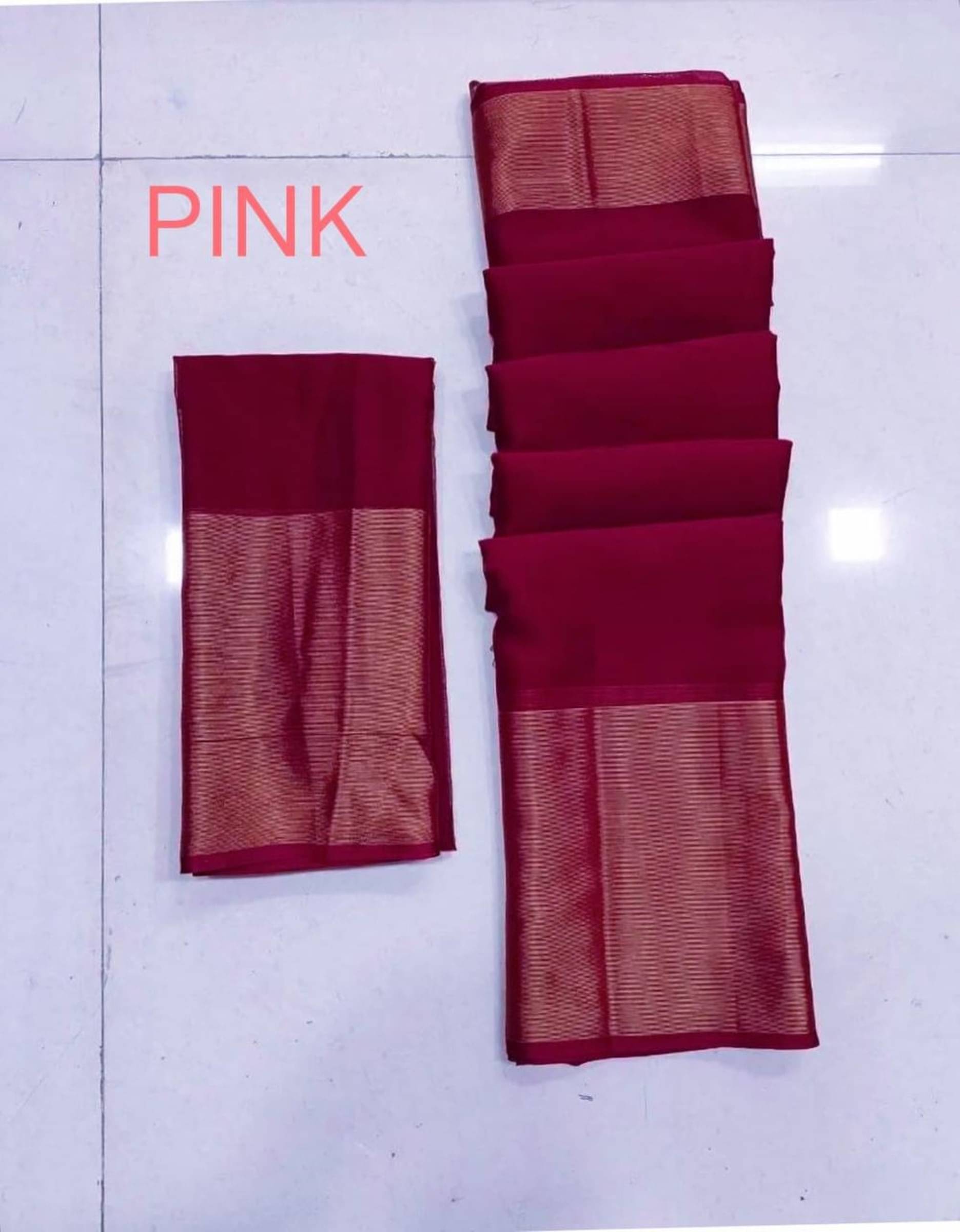     			Shree Mahantam Georgette Solid Saree With Unstitched Blouse Piece ( Pink )