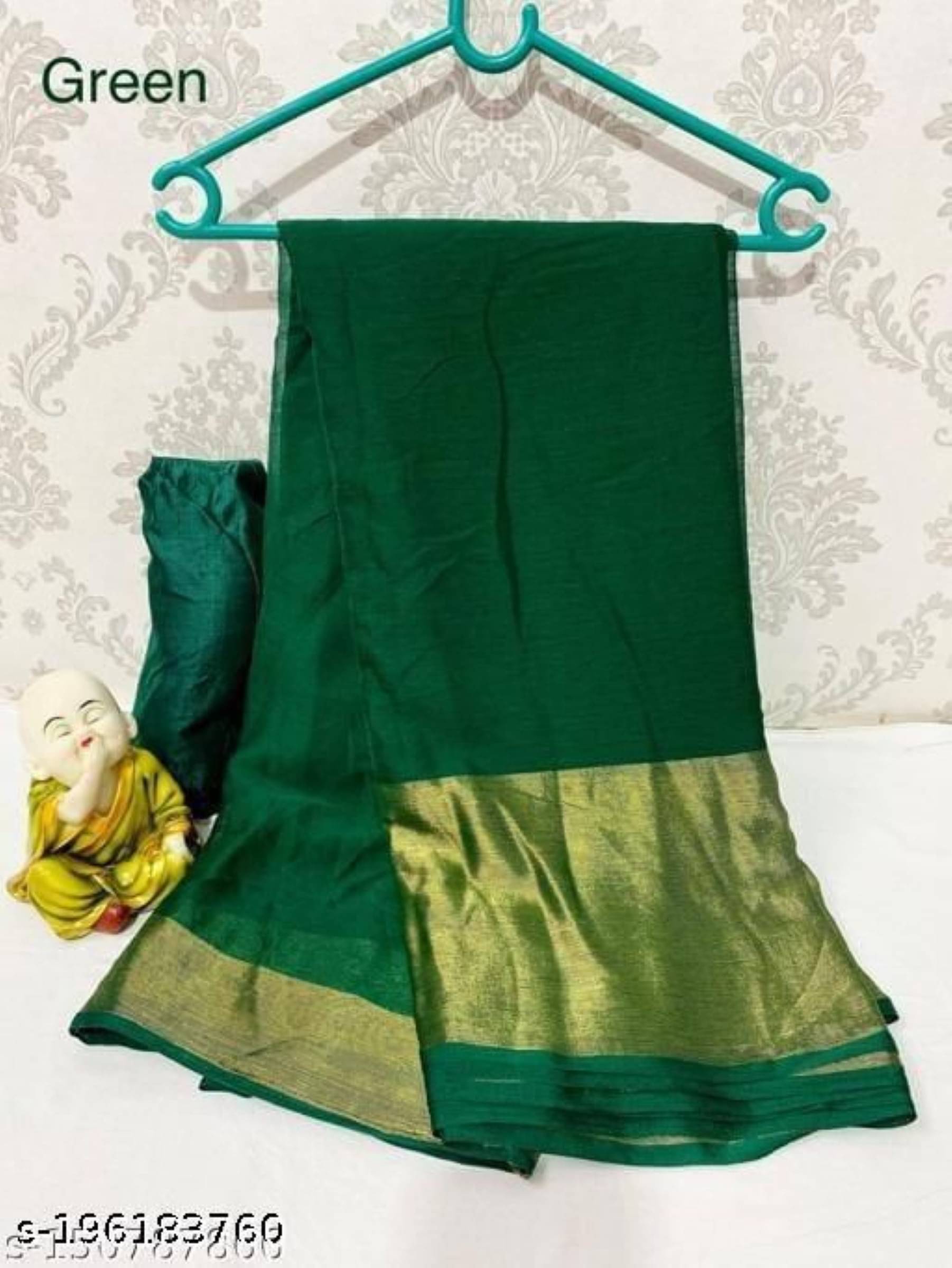     			Shree Mahantam Georgette Solid Saree With Unstitched Blouse Piece ( Green )