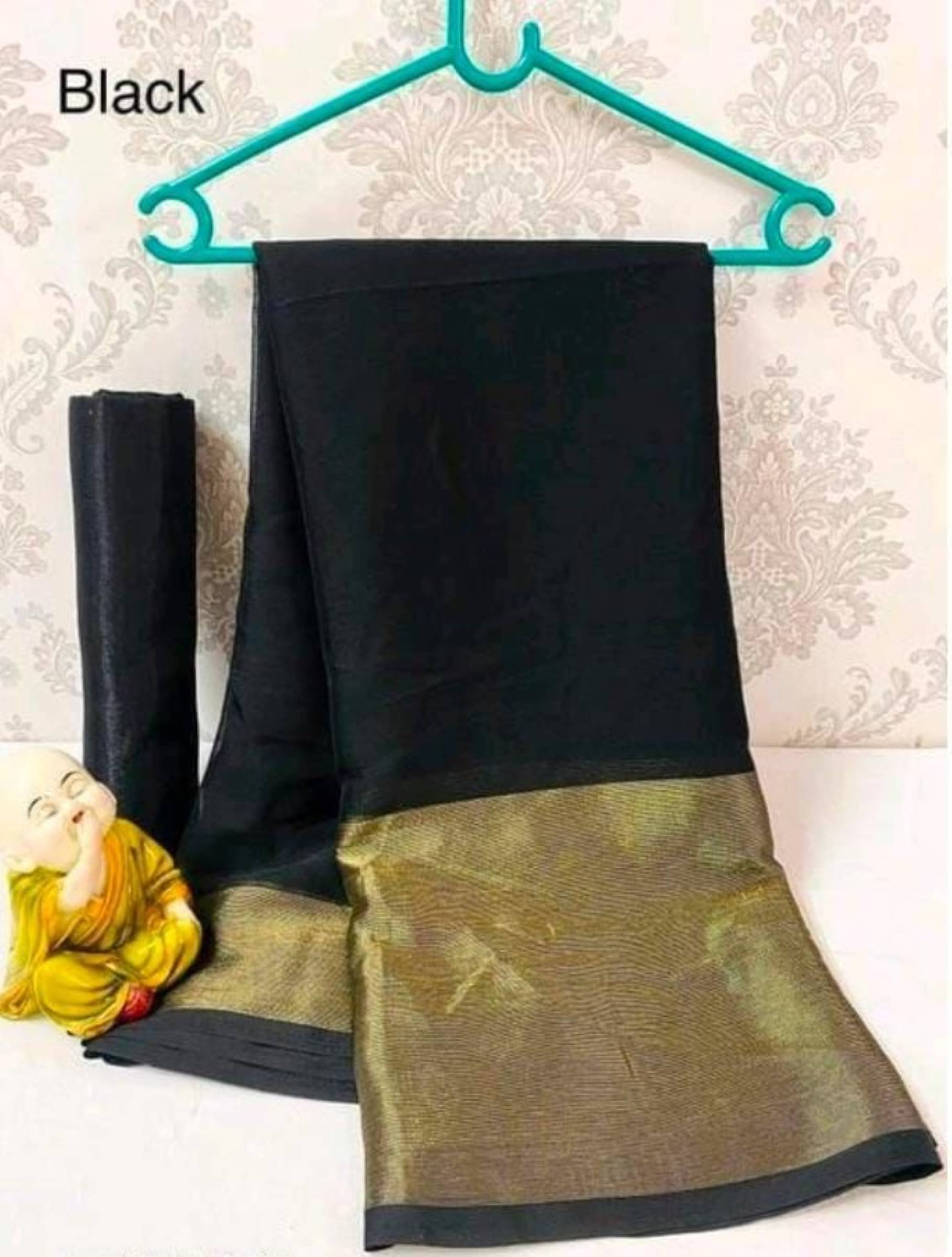Shree Mahantam Georgette Solid Saree With Unstitched Blouse Piece ( Black ) Shree Mahantam Georgette Solid Saree With Unstitched Blouse Piece ( Black )