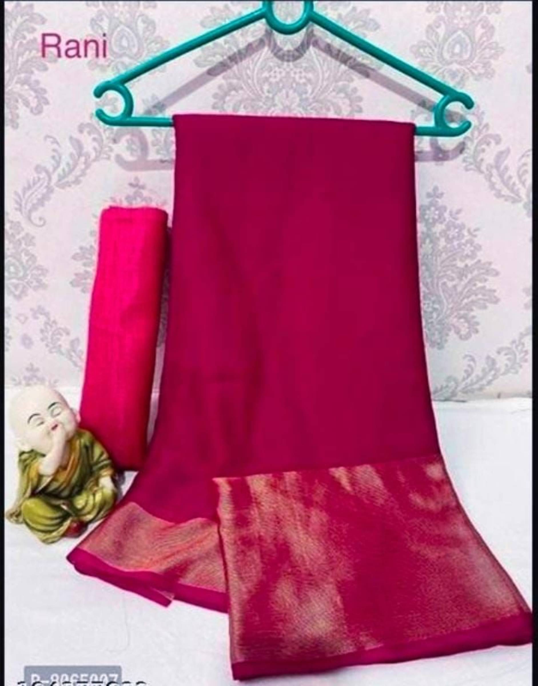     			Shree Mahantam Georgette Solid Saree With Unstitched Blouse Piece ( Pink )