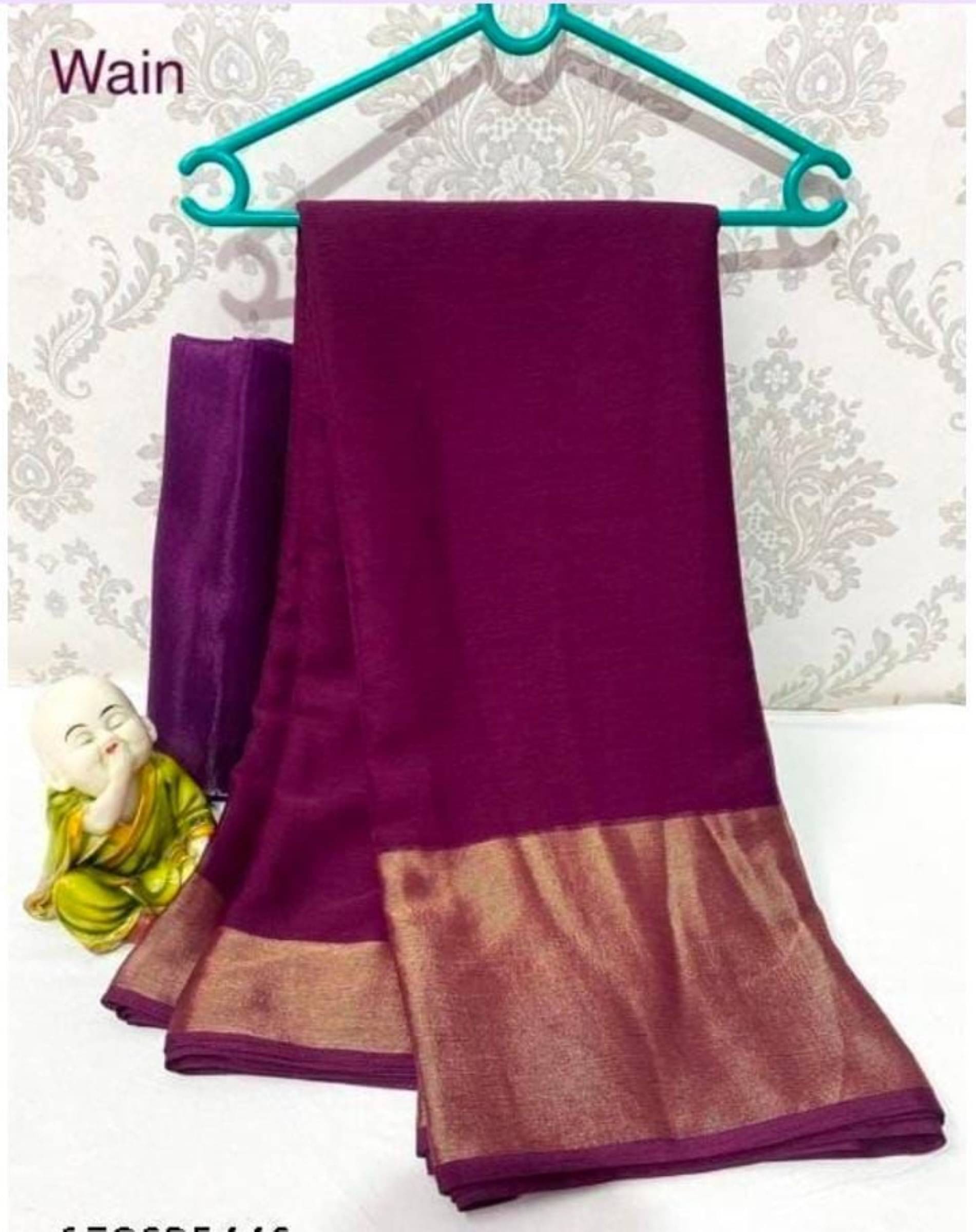 Shree Mahantam Georgette Solid Saree With Unstitched Blouse Piece ( Purple ) Shree Mahantam Georgette Solid Saree With Unstitched Blouse Piece ( Purple )