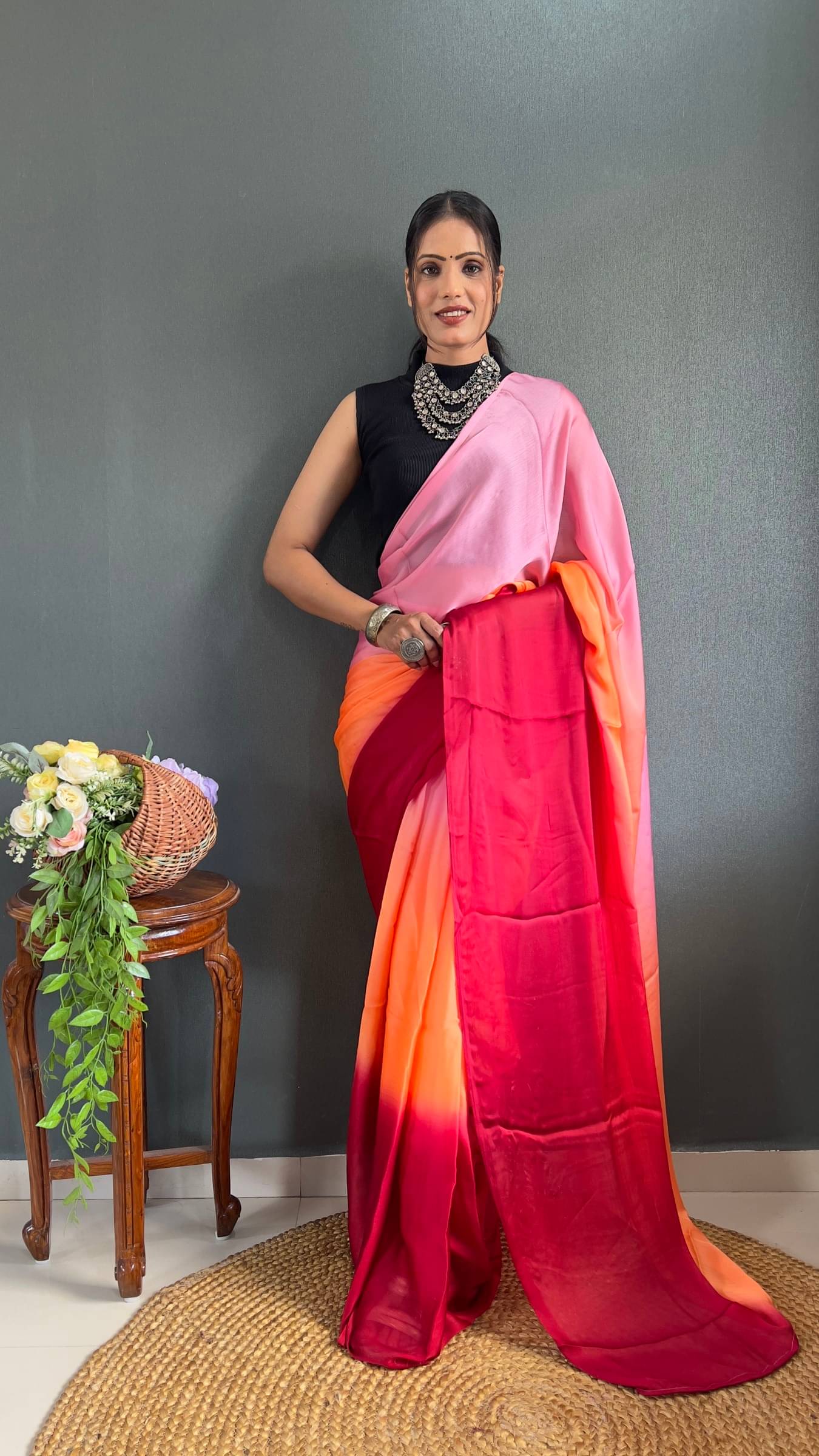     			Shree Mahantam Nylon Solid Saree With Unstitched Blouse Piece ( Red )