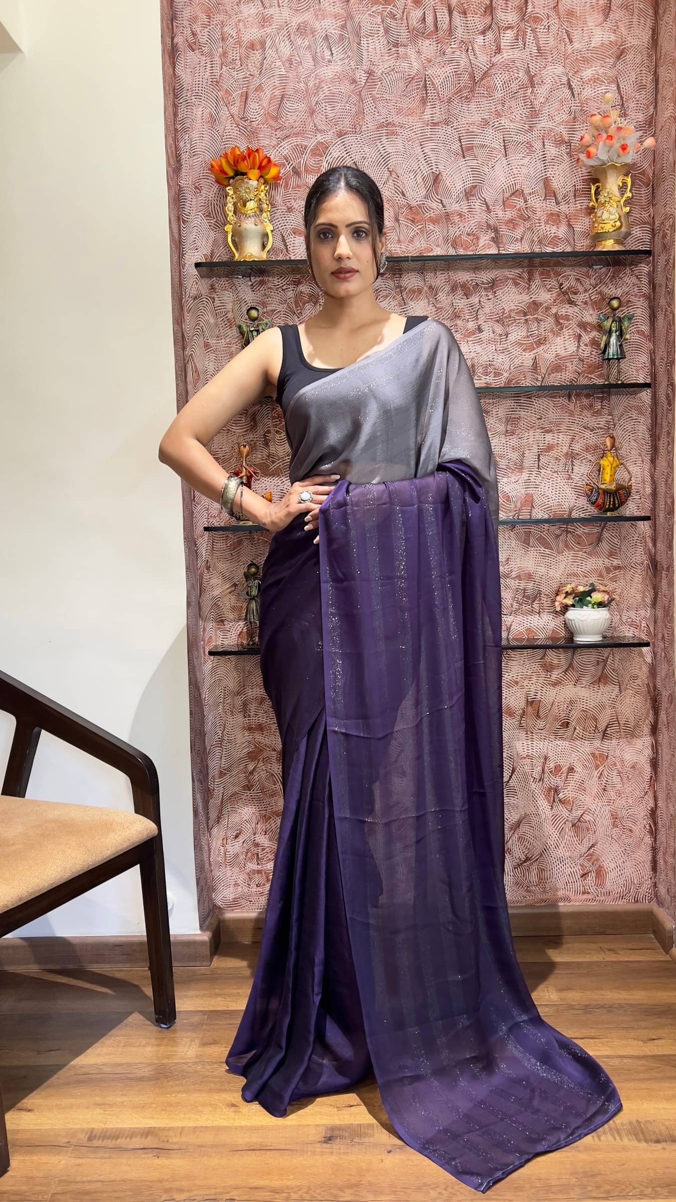Shree Mahantam Nylon Solid Saree With Unstitched Blouse Piece ( Purple ) Shree Mahantam Nylon Solid Saree With Unstitched Blouse Piece ( Purple )