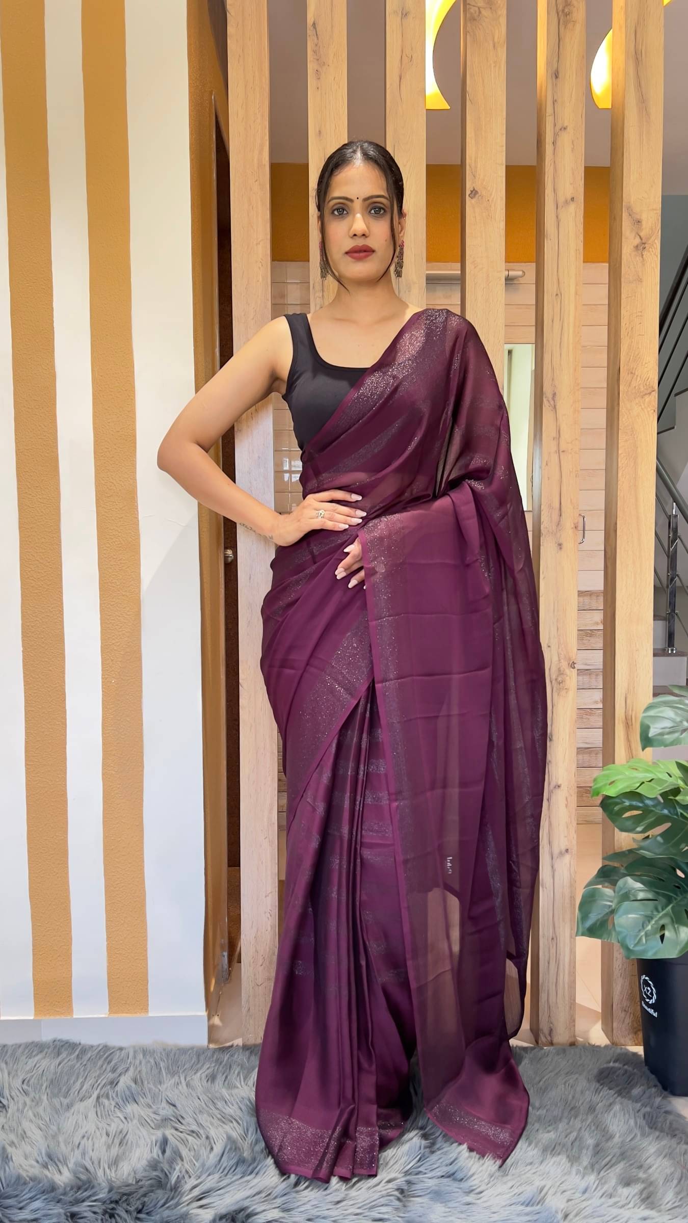 Shree Mahantam Nylon Solid Saree With Unstitched Blouse Piece ( Purple ) Shree Mahantam Nylon Solid Saree With Unstitched Blouse Piece ( Purple )