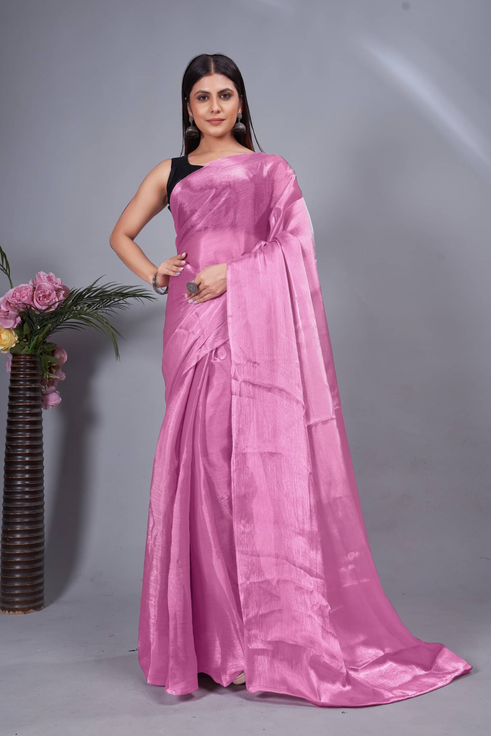     			Shree Mahantam Satin Solid Saree With Unstitched Blouse Piece ( Pink )