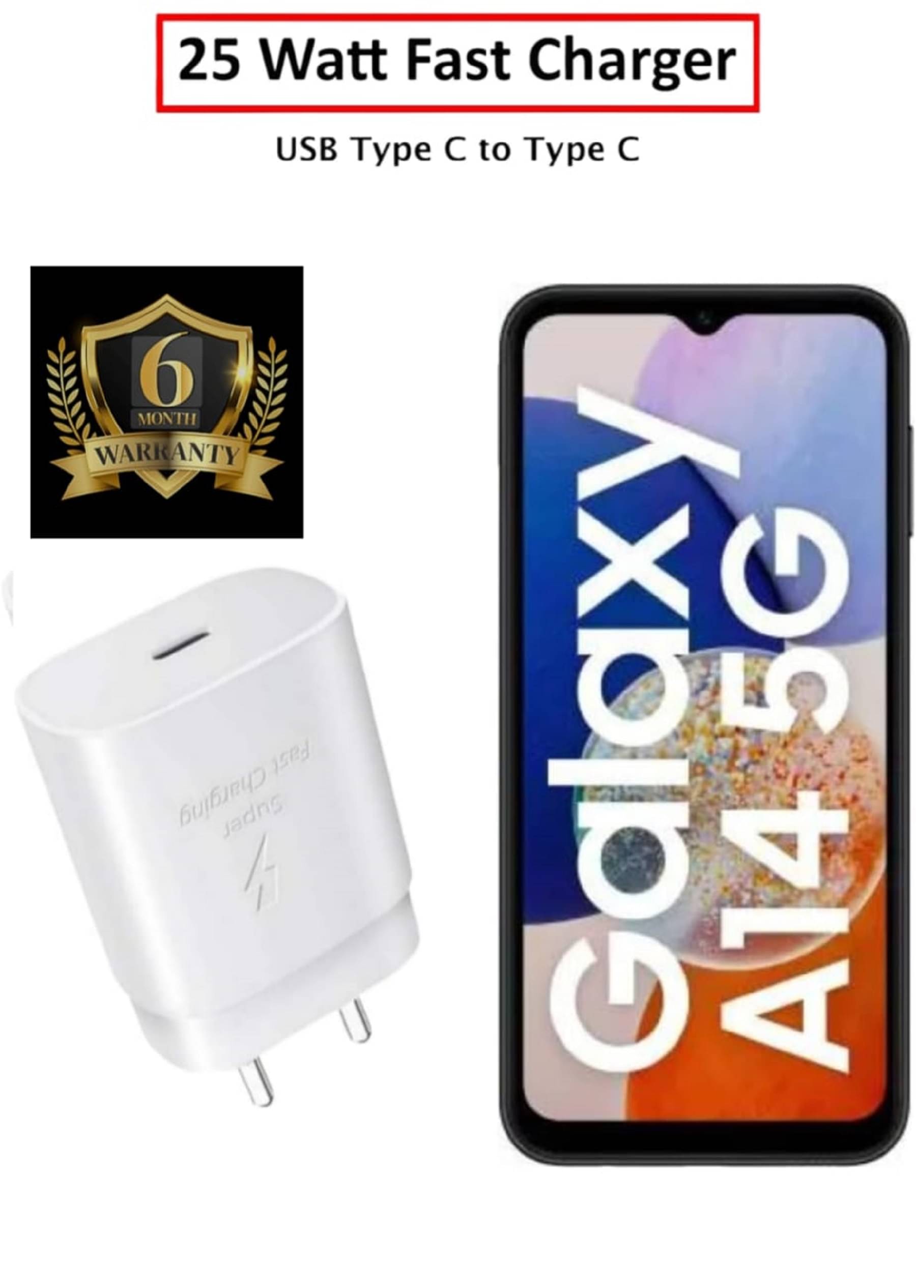     			UTRAX 25W Charger for A14 5G Type C Adapter Compatible with Samsung Galaxy A14 5G Charger, 25-Watt Type C to C Pd Charging Adapter C Type, White