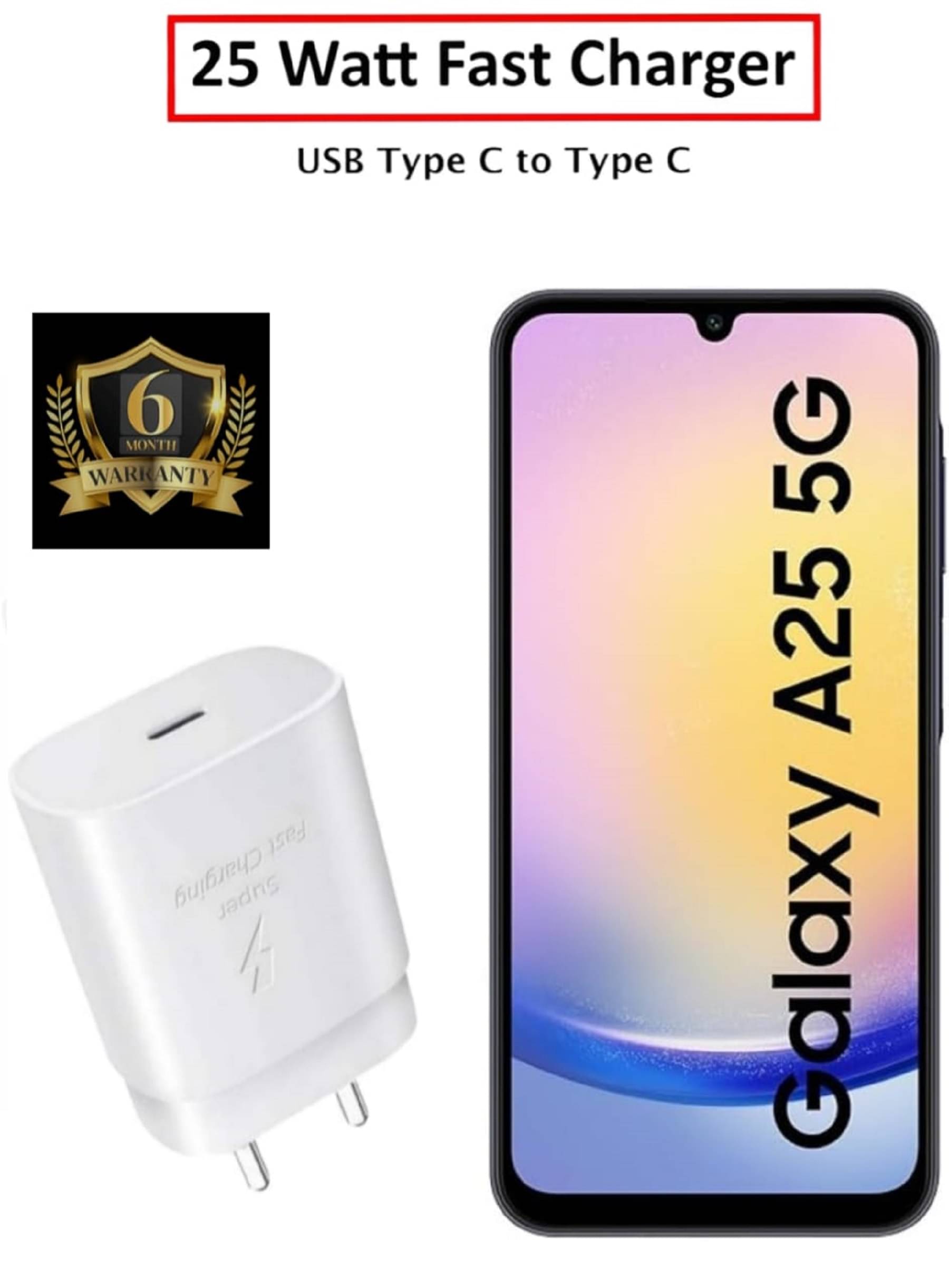     			UTRAX 25W Charger for A25 5G Type C Adapter Compatible with Samsung Galaxy A25 5G Charger, 25-Watt Type C to C Pd Charging Adapter C Type, White