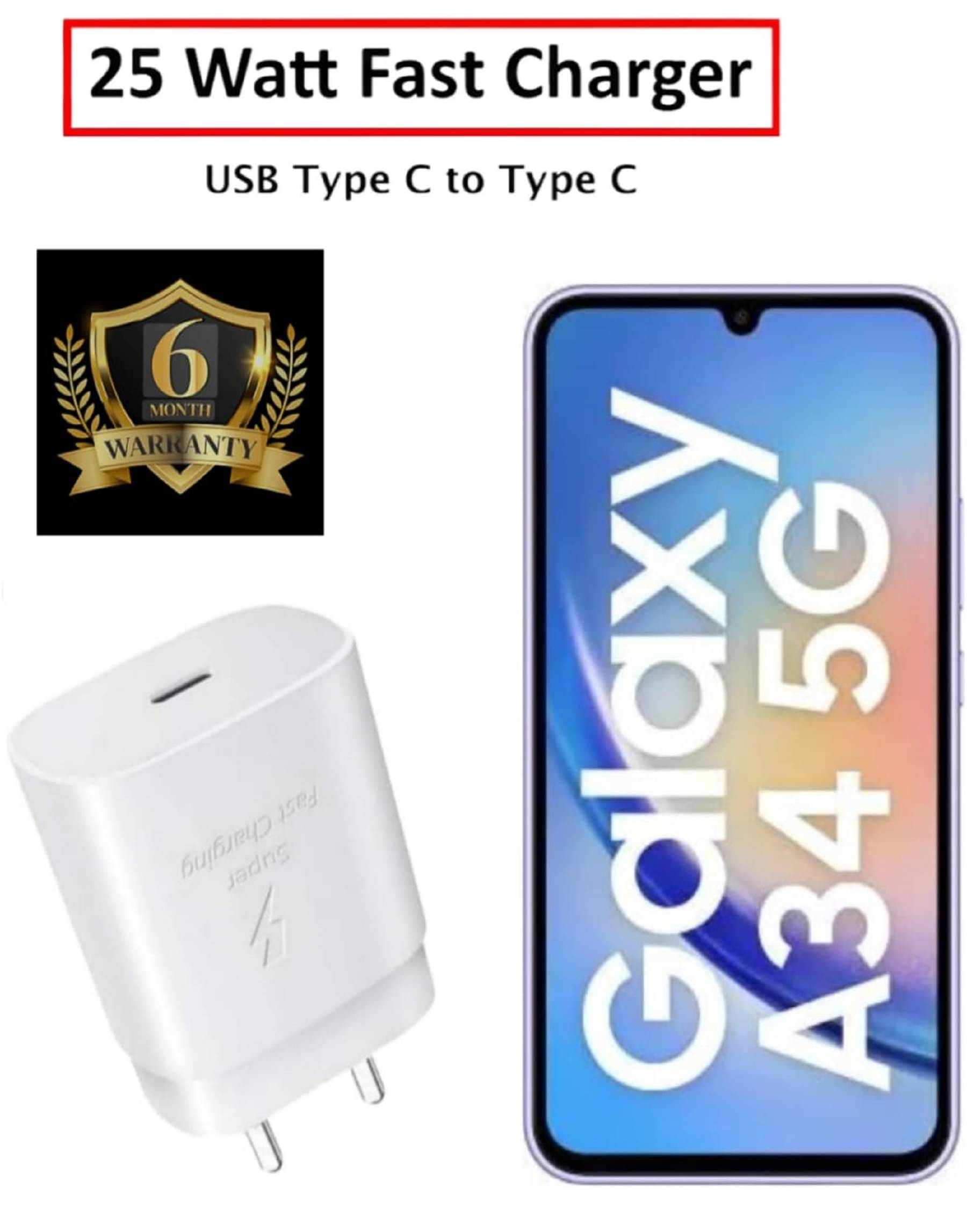    			UTRAX 25W Charger for A34 5G Type C Adapter Compatible with Samsung Galaxy A34 5G Charger, 25-Watt Type C to C Pd Charging Adapter C Type, White