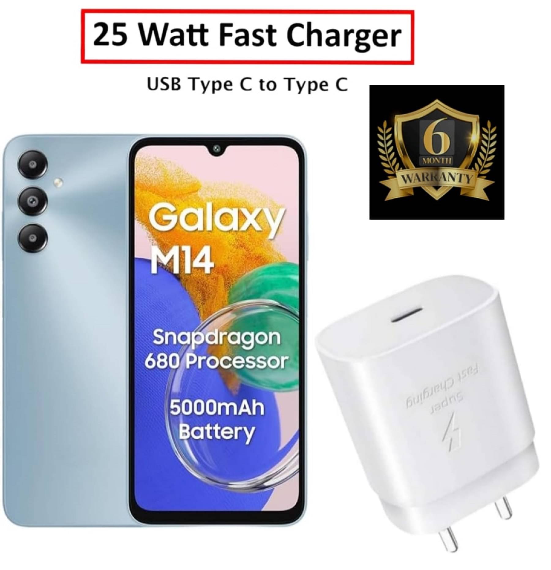     			UTRAX 25W Charger for M14 5G Type C Adapter Compatible with Samsung Galaxy M14 5G Charger, 25-Watt Type C to C Pd Charging Adapter C Type, White