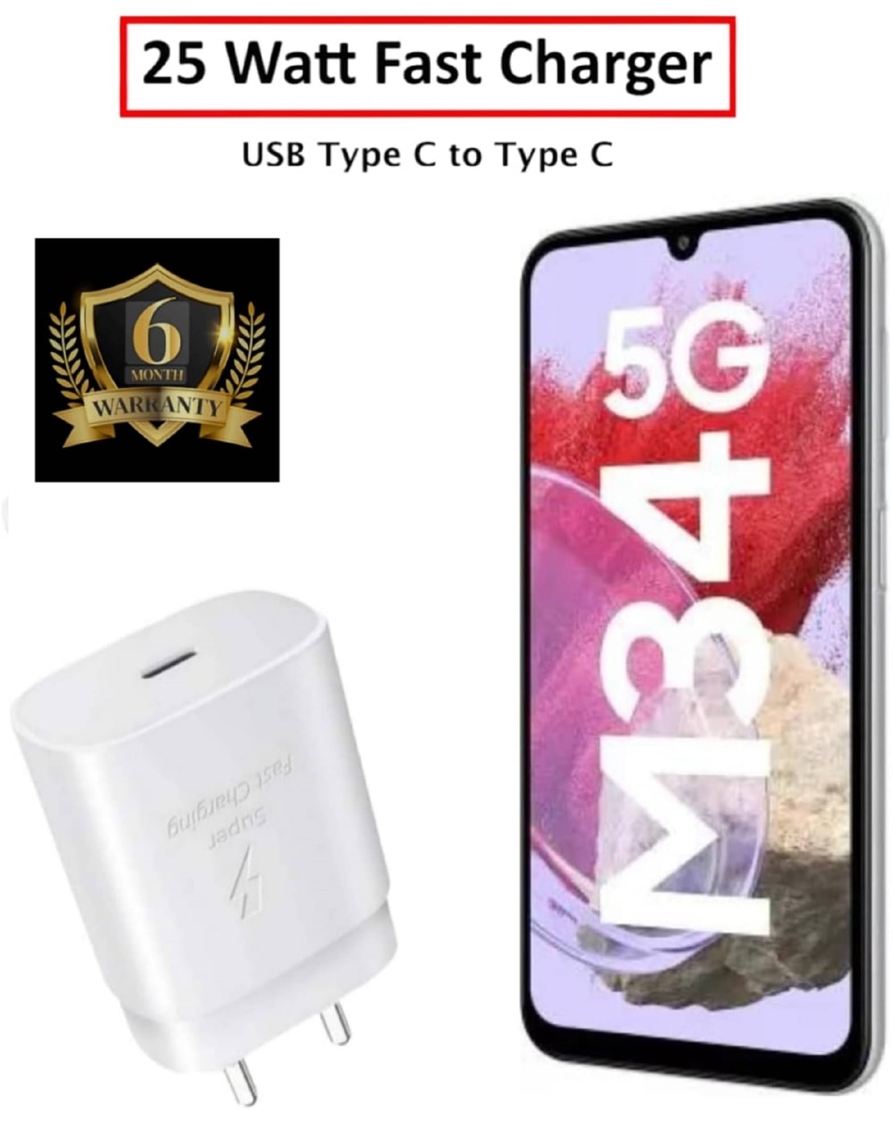     			UTRAX 25W Charger for M34 5G Type C Adapter Compatible with Samsung Galaxy M34 5G Charger, 25-Watt Type C to C Pd Charging Adapter C Type, White