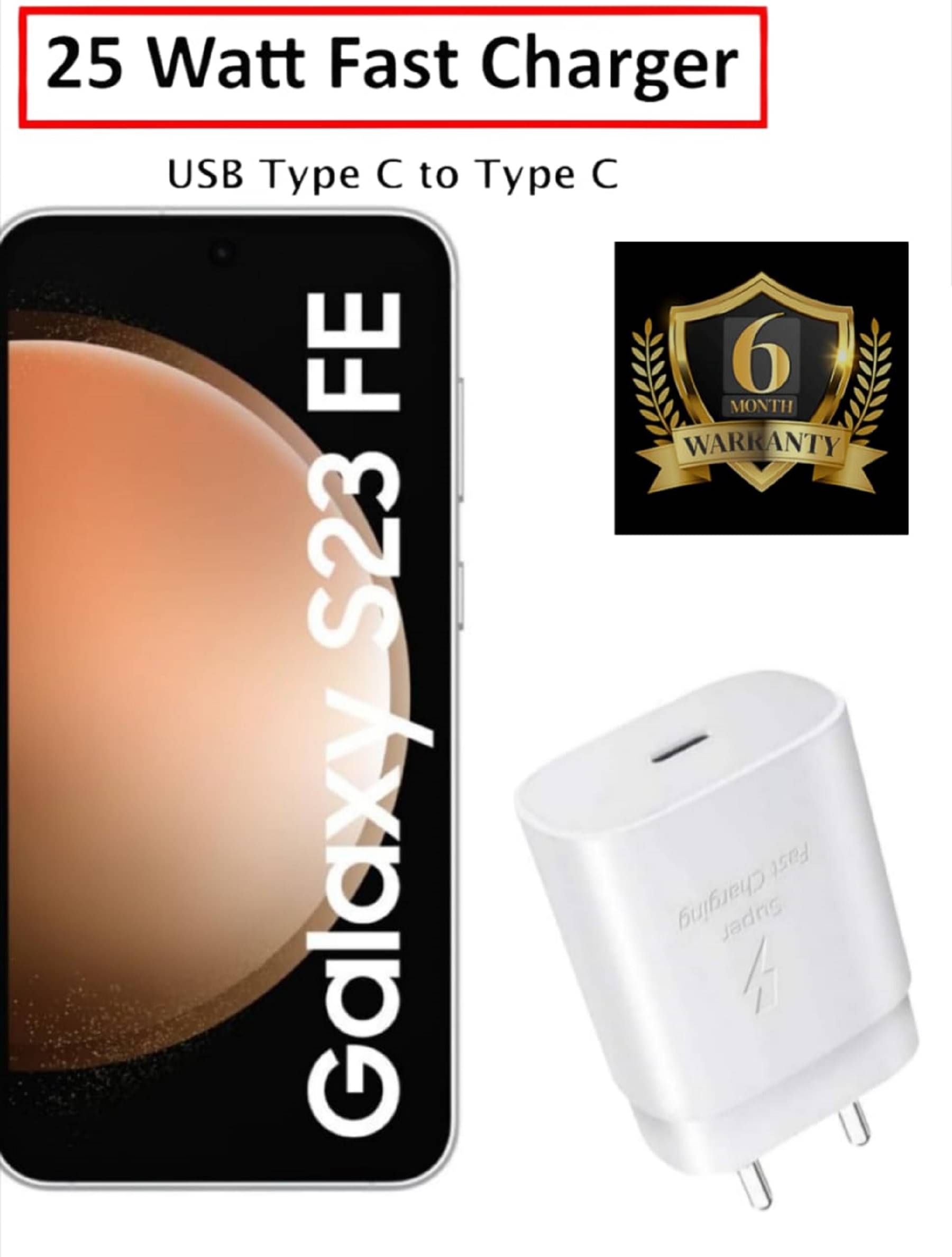     			UTRAX 25W Charger for S23 FE 5G Type C Adapter Compatible with Samsung Galaxy S23 FE 5G Charger, 25-Watt Type C to C Pd Charging Adapter C Type, White