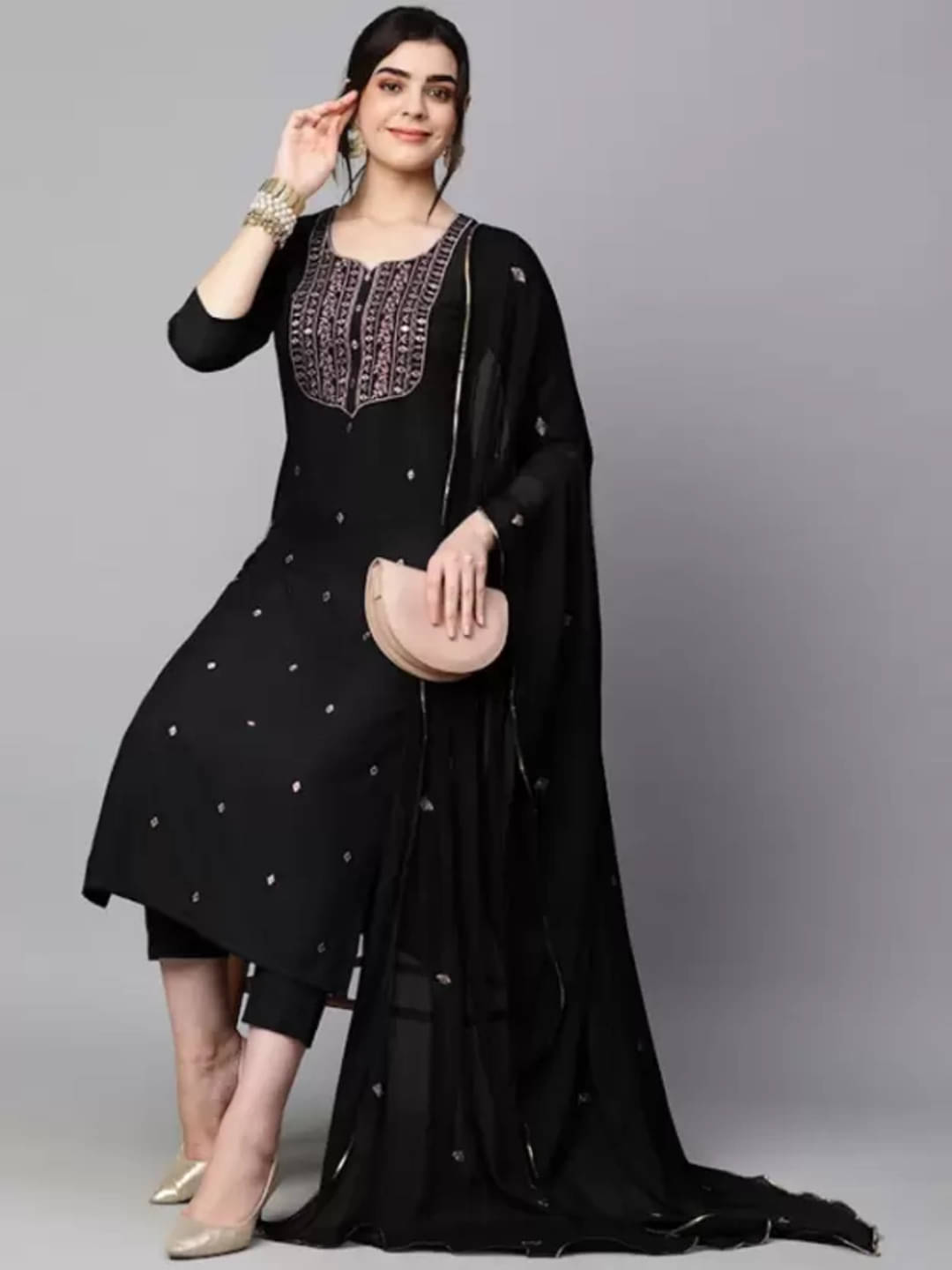 YAGNIK FASHION Women Rayon Self Design Straight Kurti With Pants ( Black ) YAGNIK FASHION Women Rayon Self Design Straight Kurti With Pants ( Black )
