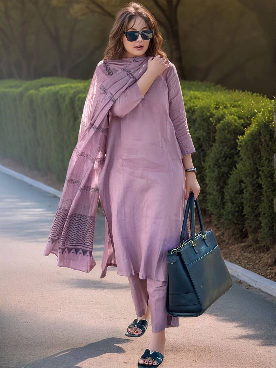     			YAGNIK FASHION Women Rayon Self Design Anarkali Kurti With Palazzo ( Lavender )