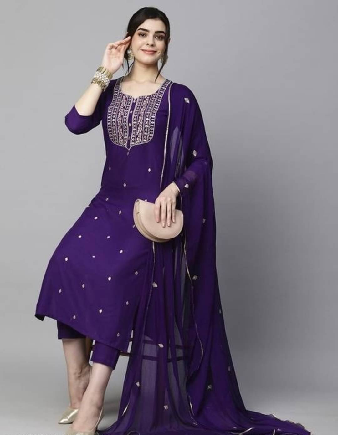     			YAGNIK FASHION Women Rayon Self Design Straight Kurti With Pants ( Purple )