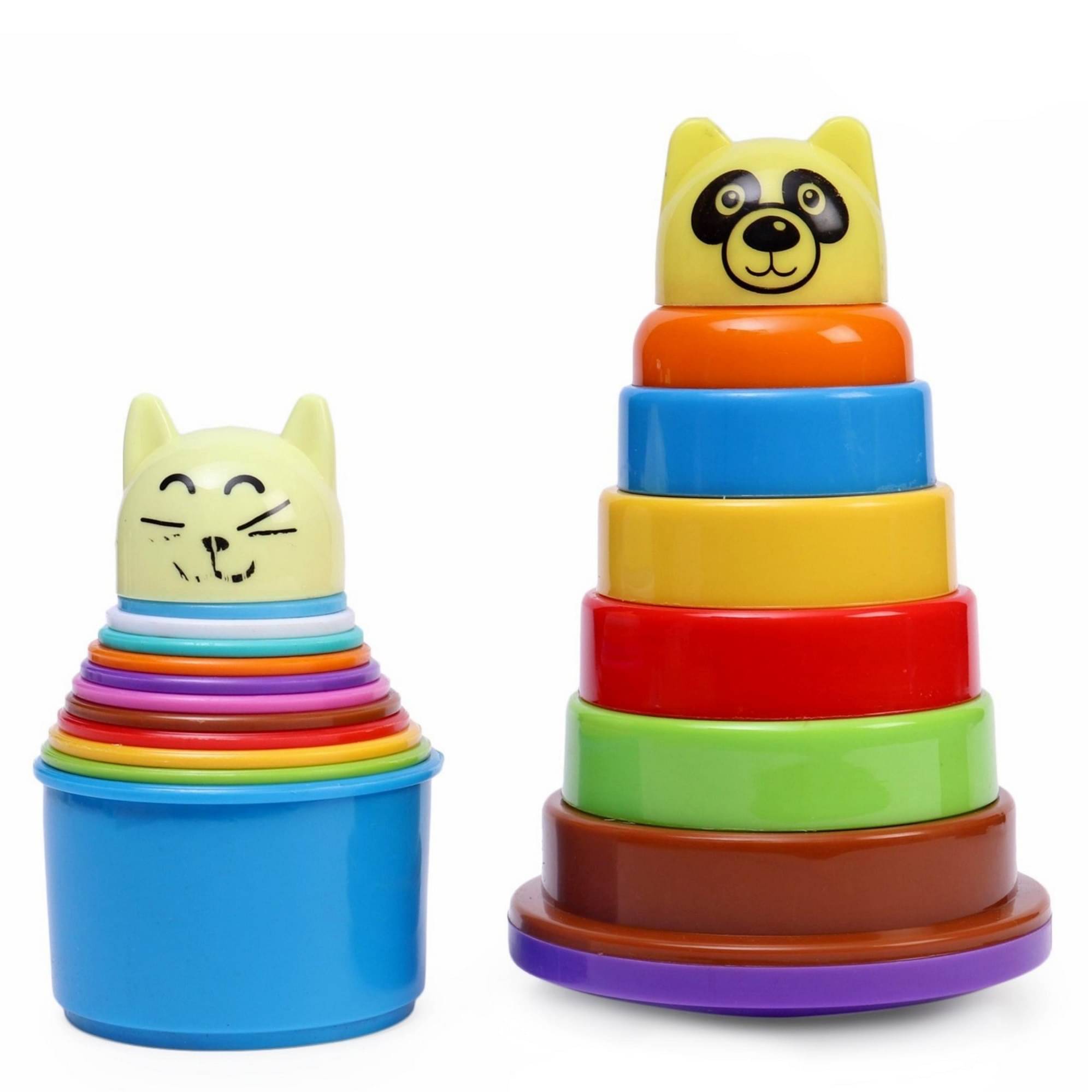     			YUIOP - Learn To Stack - 2 in 1 Stacking Toys - 6 Rings, 11 Cups, 2 Animal Face  (Multicolor)