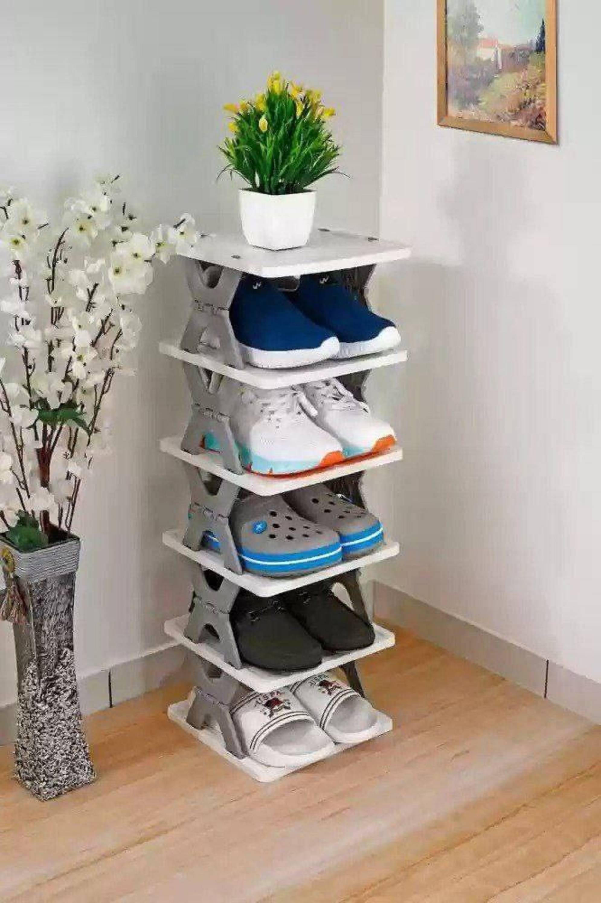     			6 Layer shoes rack for home plastic, Adjustable Shoe stand organizer stackable storage bedroom entryway slots shelf footwear rack, Multi-Purpose durable plastic (6 Laayer, Multicolour)
