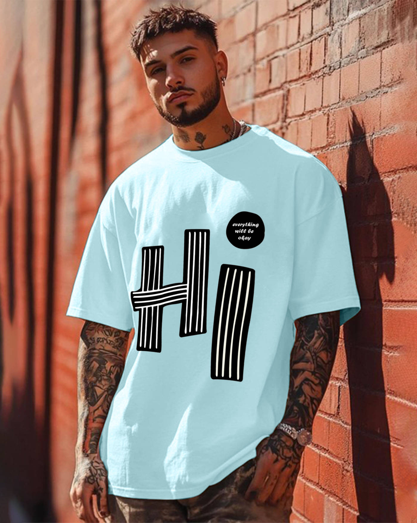     			AOOSH Men Cotton Blend Oversized Fit Printed T-Shirt ( Sky Blue )