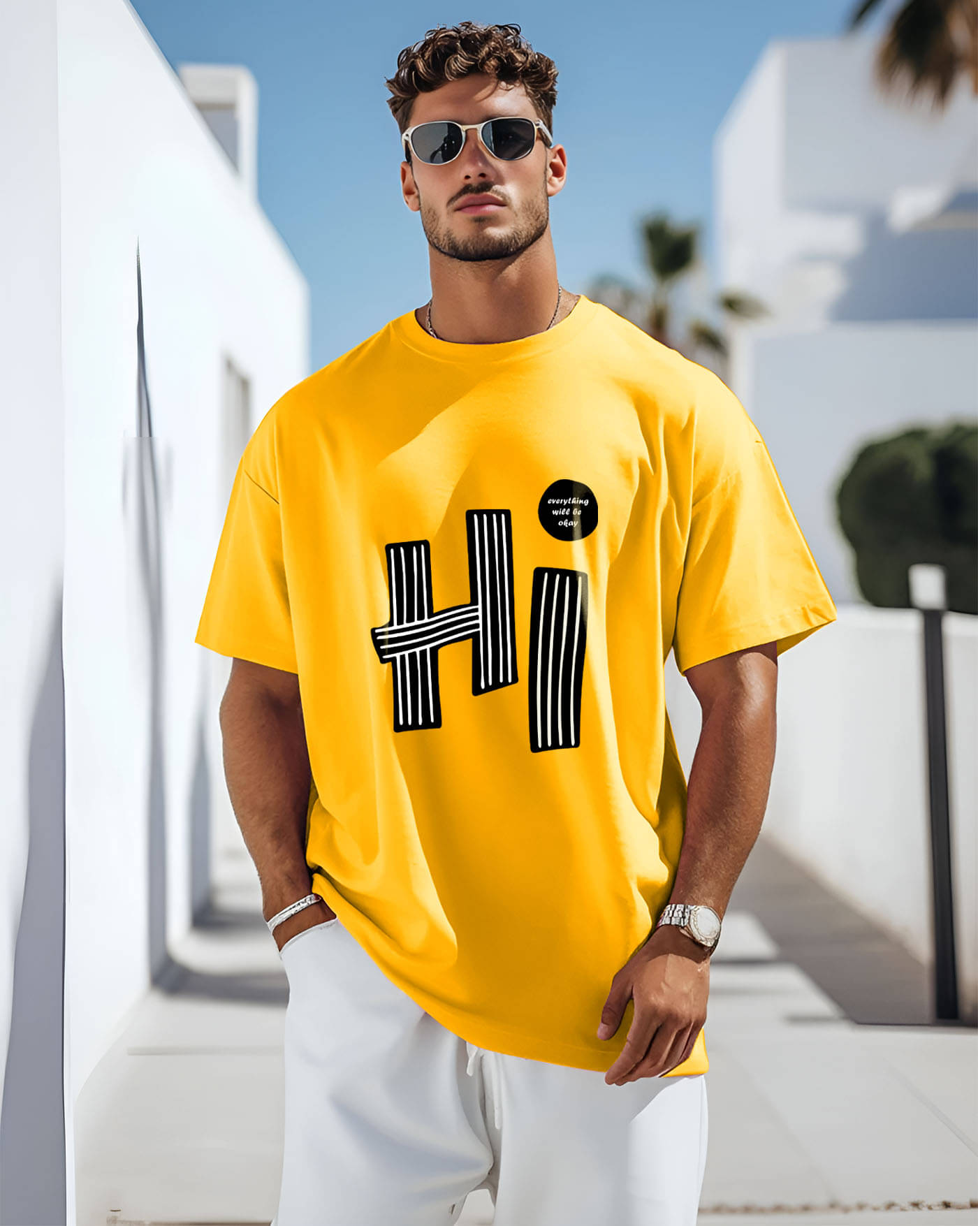 AOOSH Men Cotton Blend Oversized Fit Printed T-Shirt ( Mustard ) AOOSH Men Cotton Blend Oversized Fit Printed T-Shirt ( Mustard )