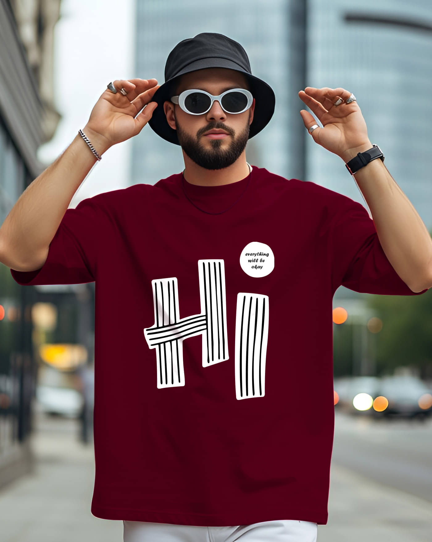 AUSK Men Cotton Blend Oversized Fit Printed T-Shirt ( Maroon )     			AUSK Men Cotton Blend Oversized Fit Printed T-Shirt ( Maroon )