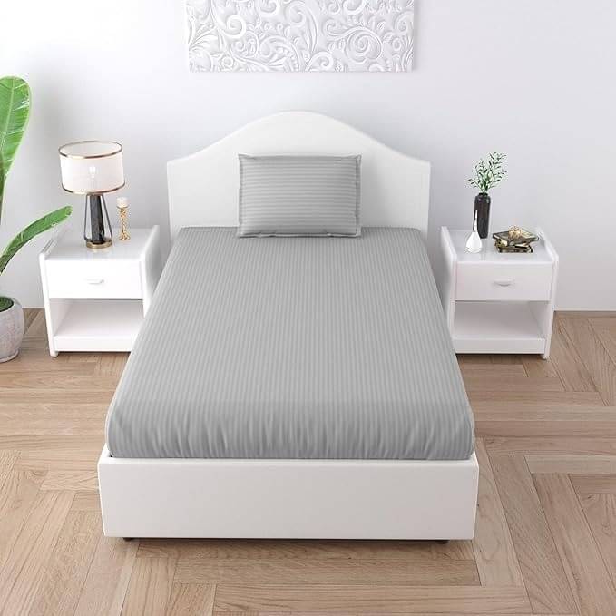 DOMES FAB Satin 1 Single Bedsheet with 1 Pillow Cover ( Silver )     			DOMES FAB Satin 1 Single Bedsheet with 1 Pillow Cover ( Silver )