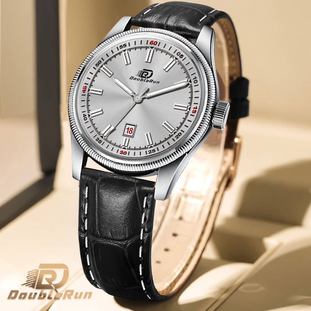     			DoubleRun Black Leather Analog Men's Watch