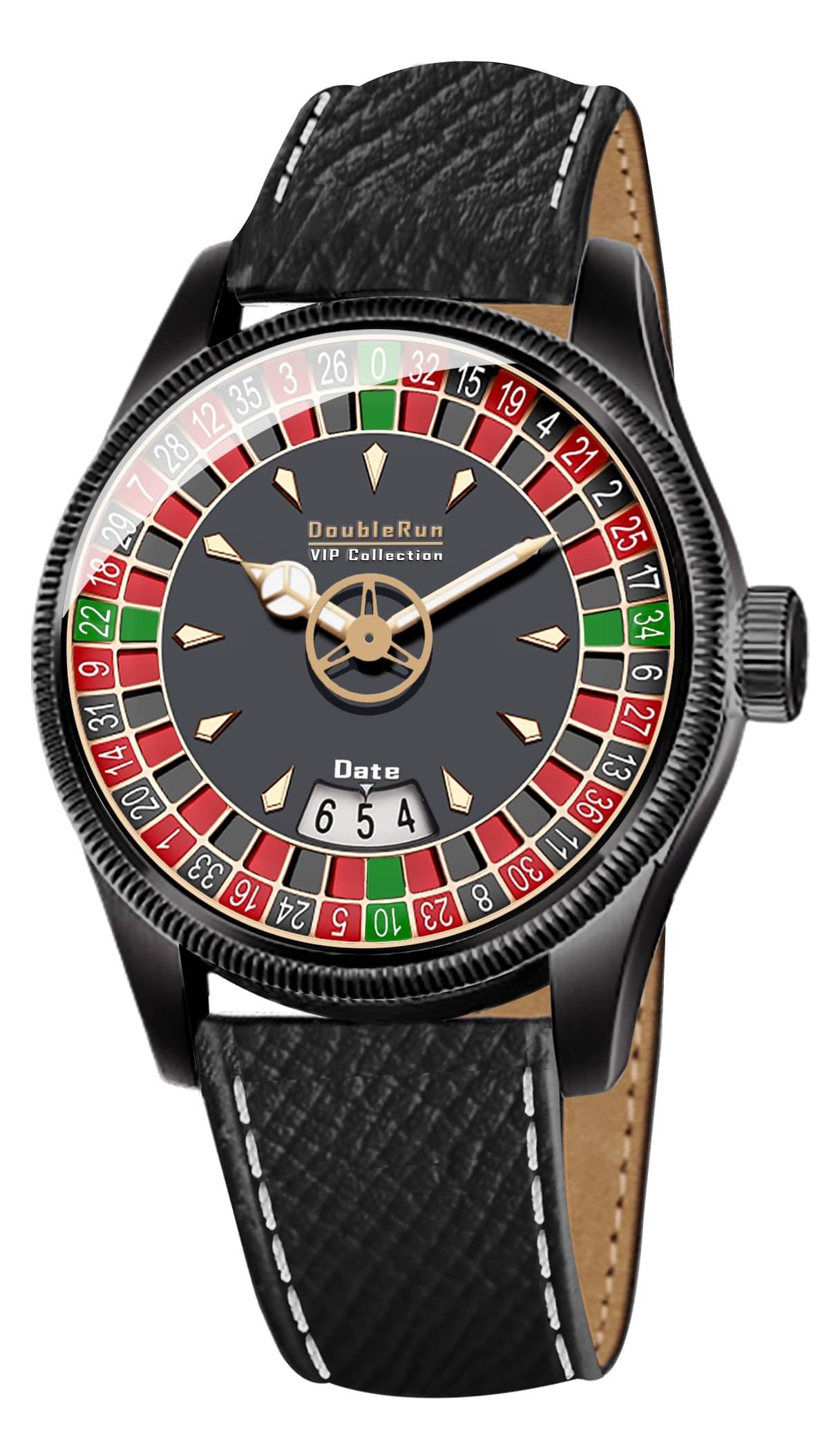     			DoubleRun Black Leather Analog Men's Watch