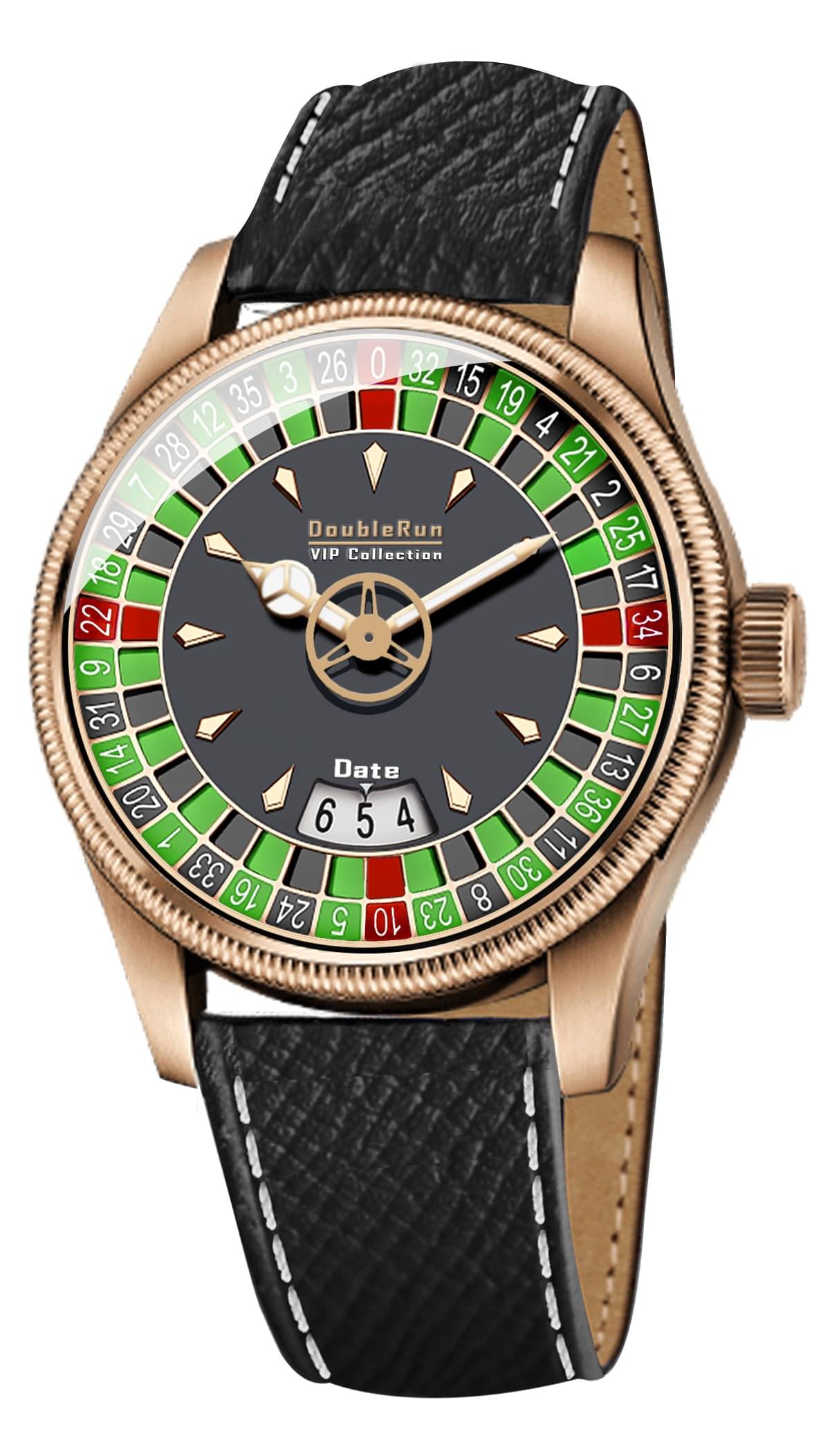     			DoubleRun Black Leather Analog Men's Watch