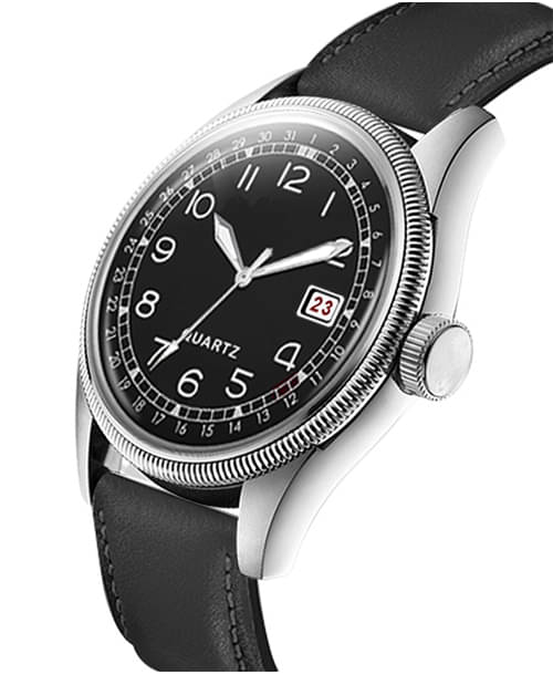     			DoubleRun Black Leather Analog Men's Watch