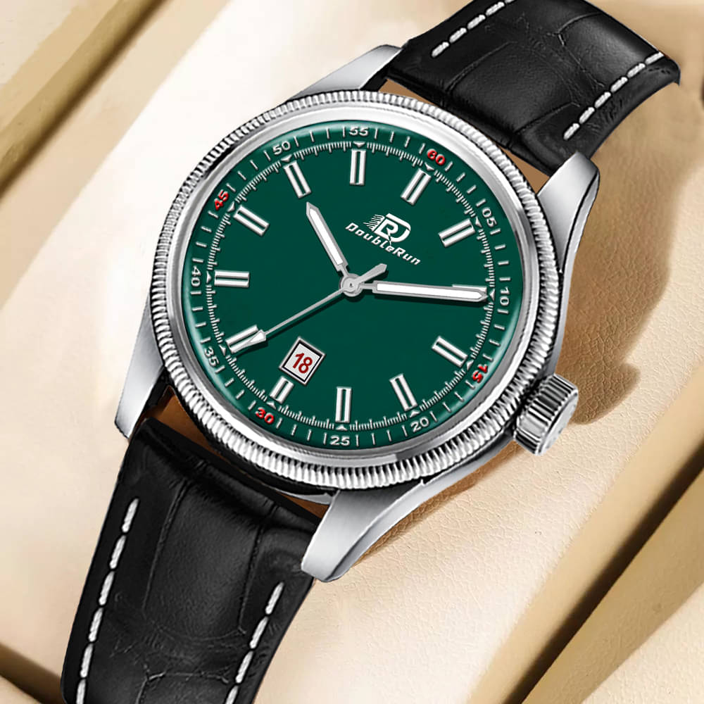     			DoubleRun Black Leather Analog Men's Watch