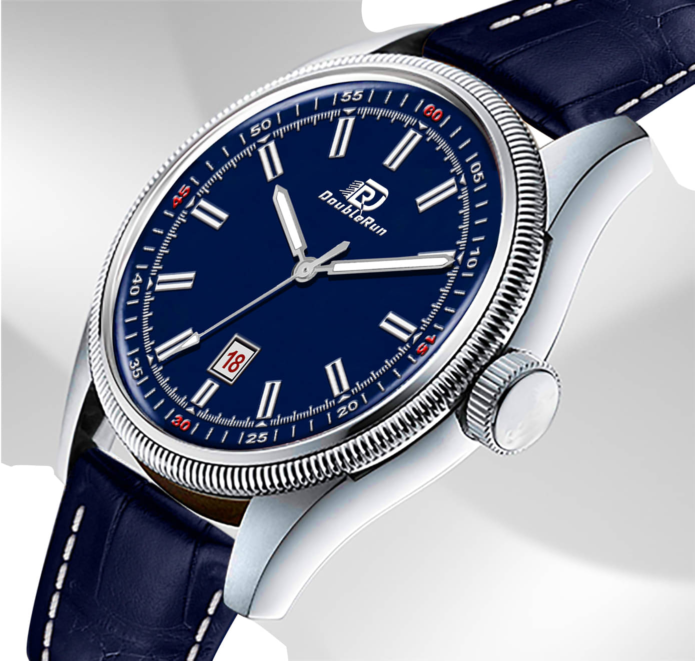     			DoubleRun Blue Leather Analog Men's Watch