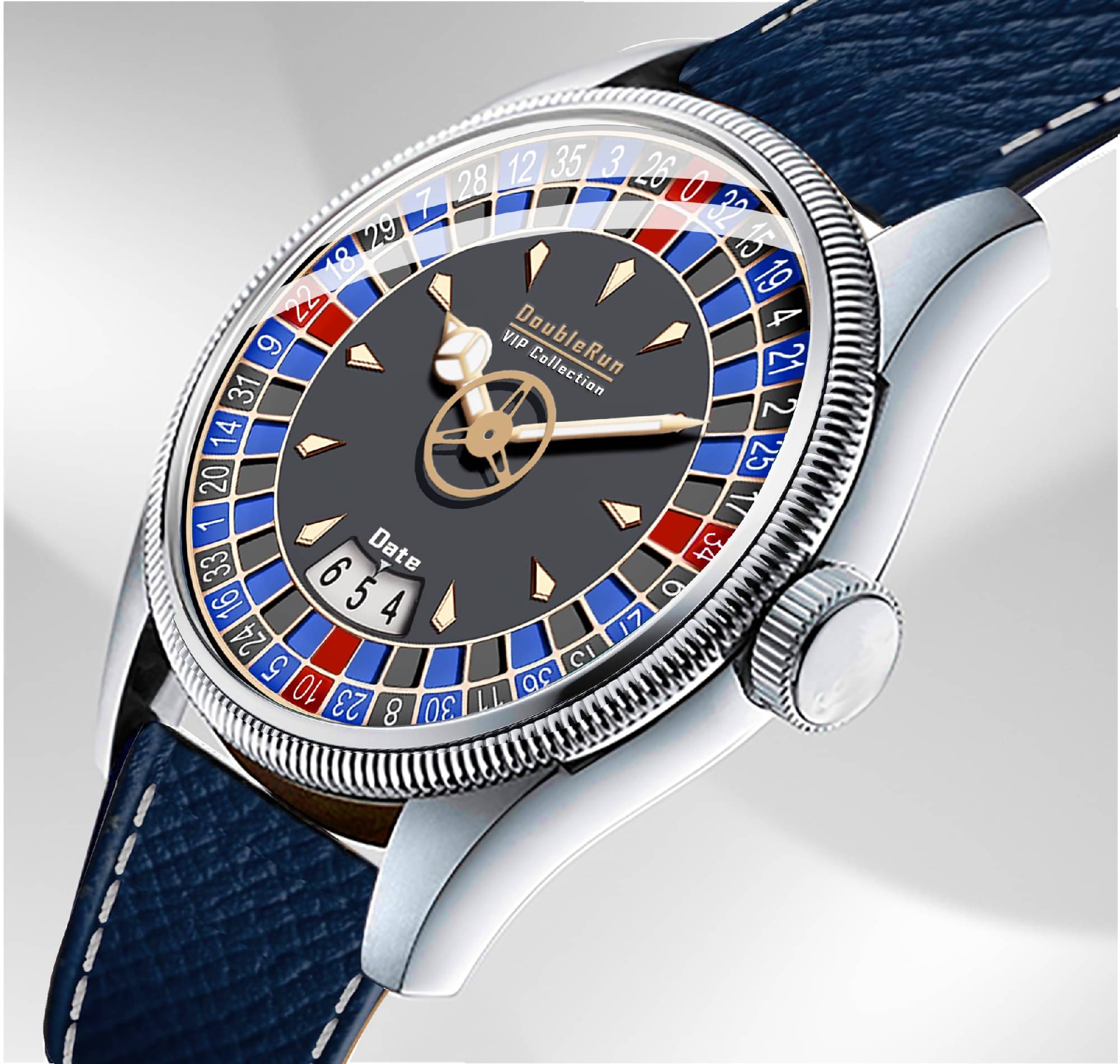     			DoubleRun Blue Leather Analog Men's Watch