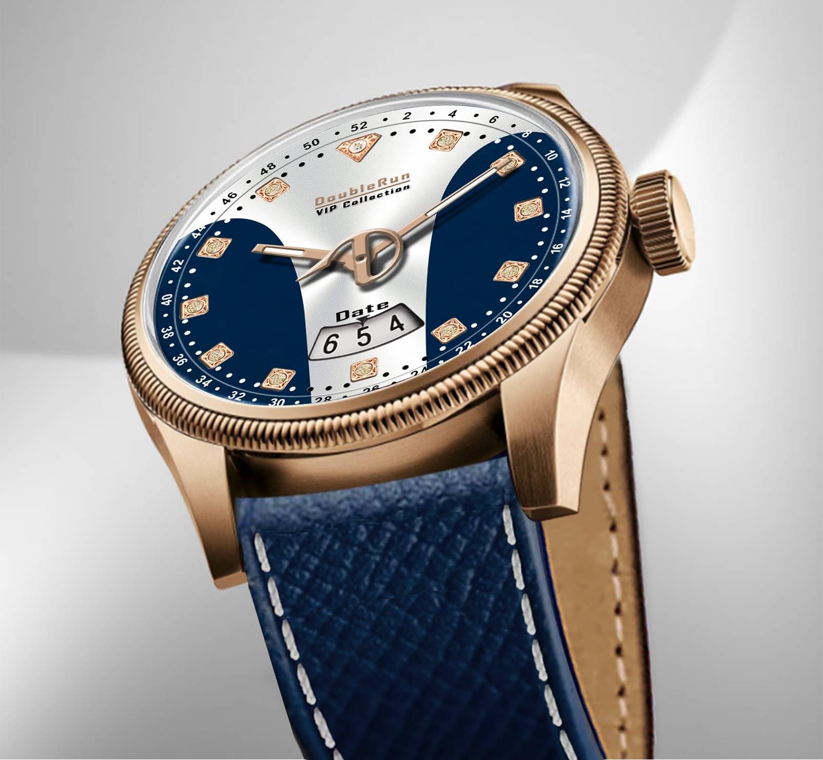     			DoubleRun Blue Leather Analog Men's Watch