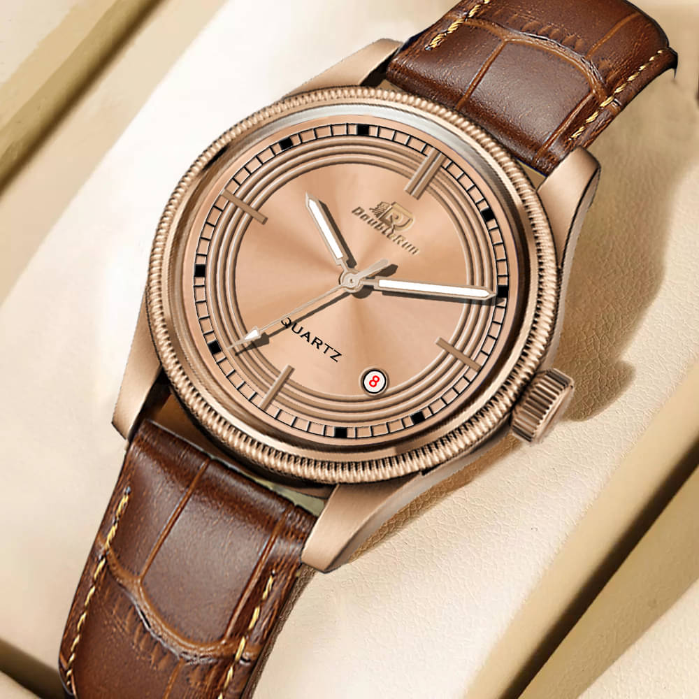     			DoubleRun Brown Leather Analog Men's Watch