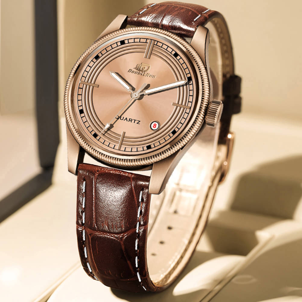     			DoubleRun Brown Leather Analog Men's Watch