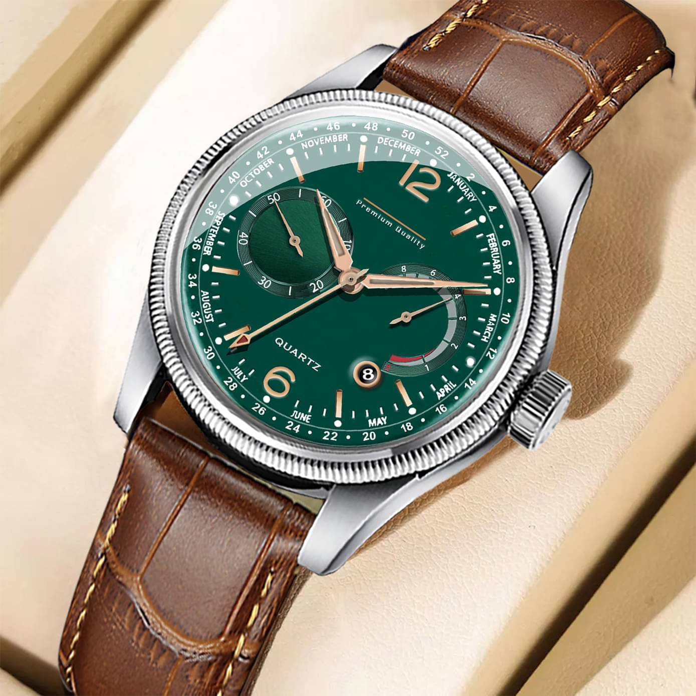     			DoubleRun Brown Leather Analog Men's Watch