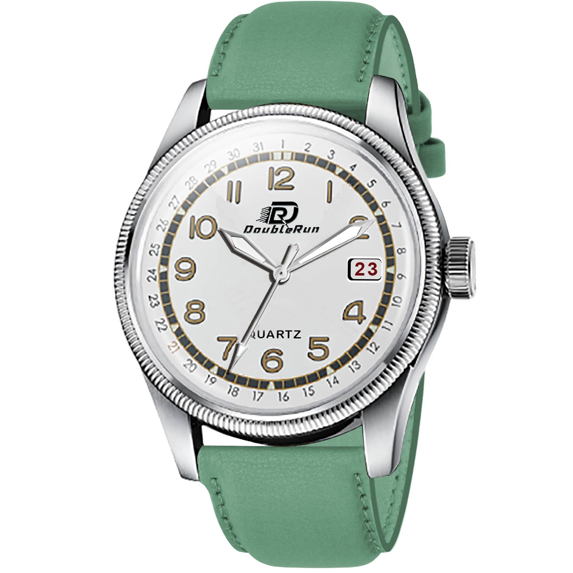     			DoubleRun Green Leather Analog Men's Watch