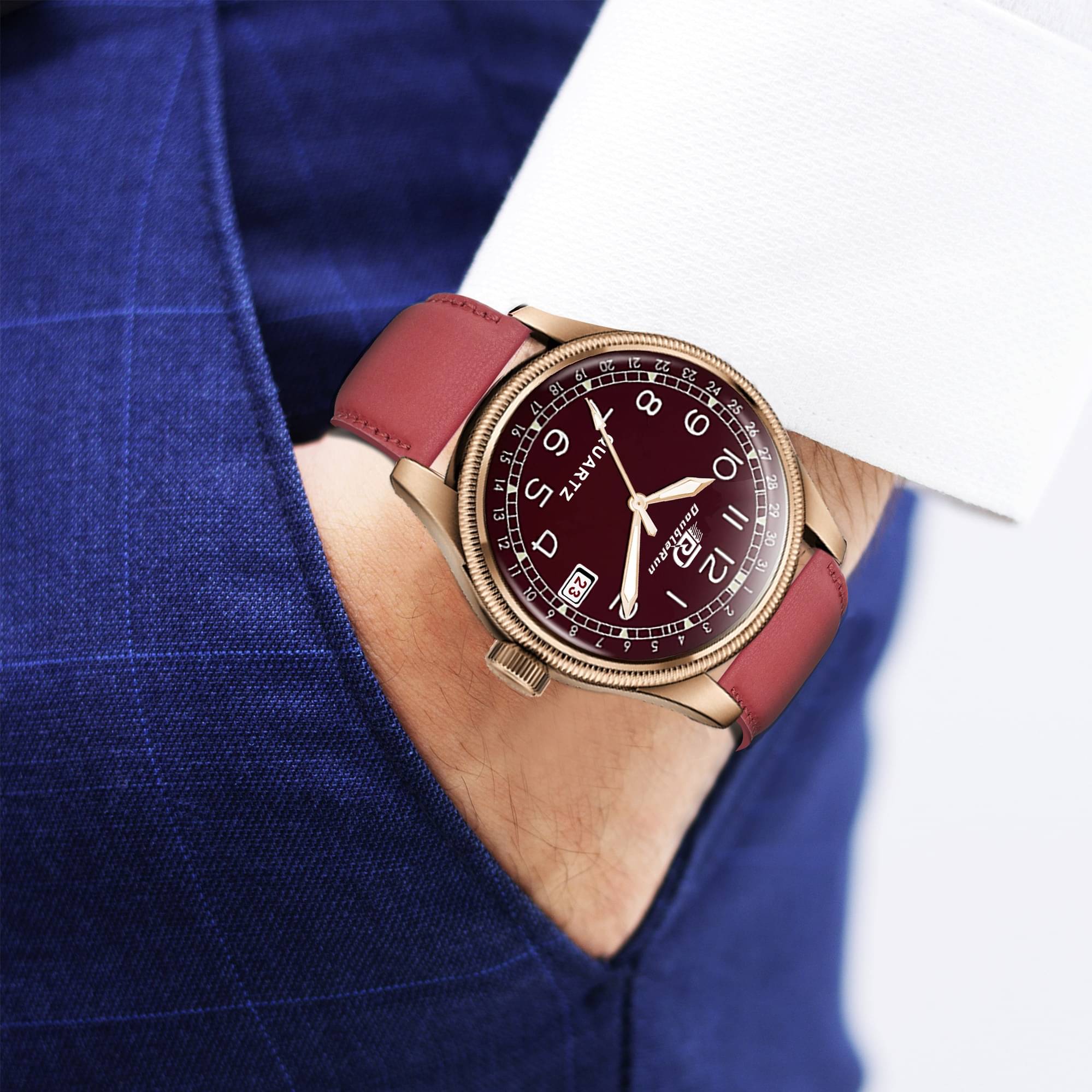     			DoubleRun Maroon Leather Analog Men's Watch