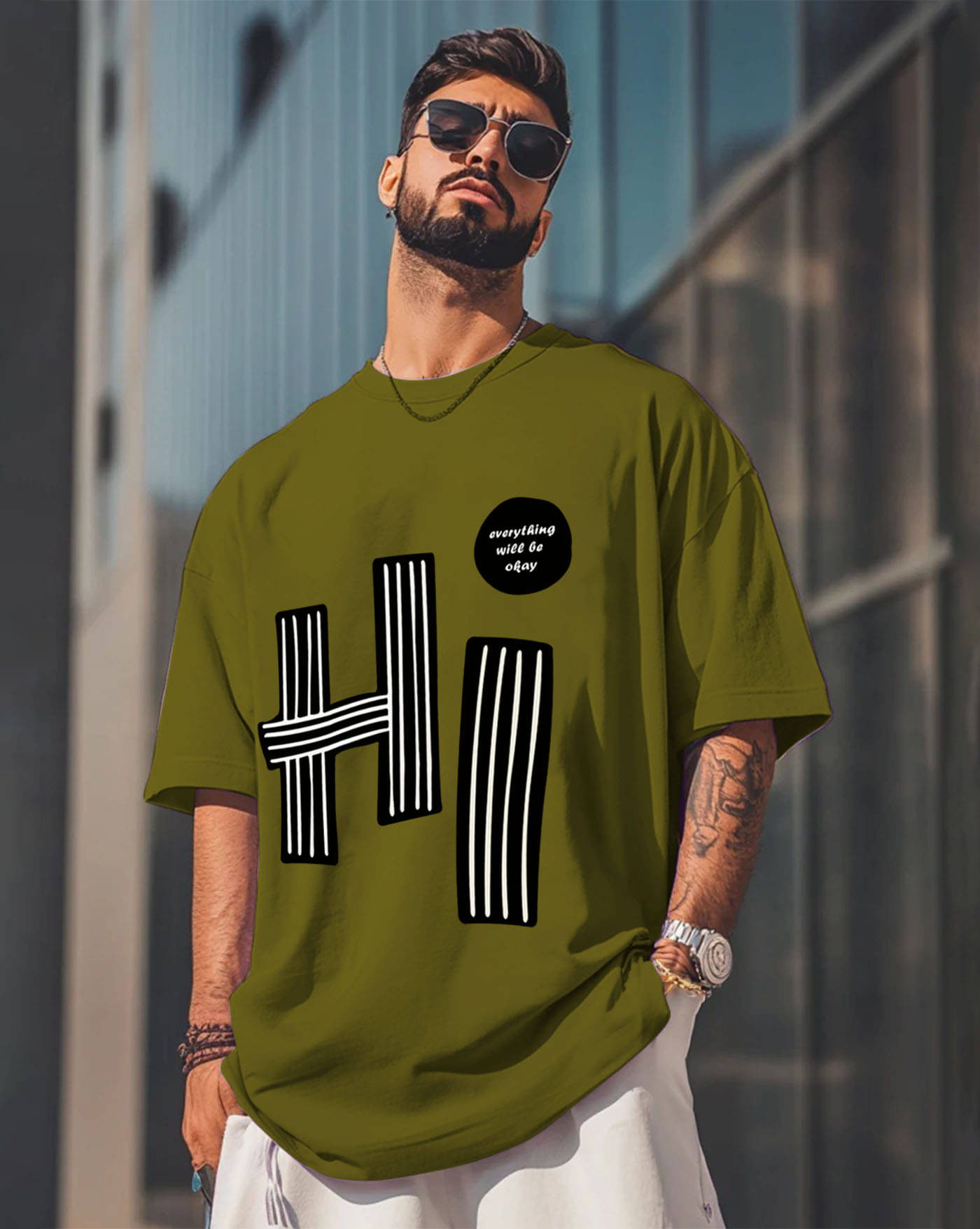 ENITOR Men Cotton Blend Oversized Fit Printed T-Shirt ( Dark Green ) ENITOR Men Cotton Blend Oversized Fit Printed T-Shirt ( Dark Green )