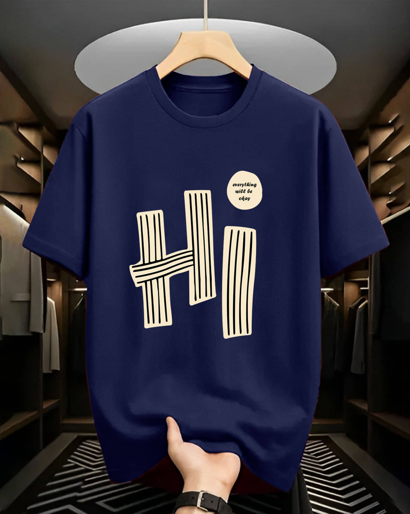     			ENITOR Men Cotton Blend Oversized Fit Printed T-Shirt ( Navy Blue )