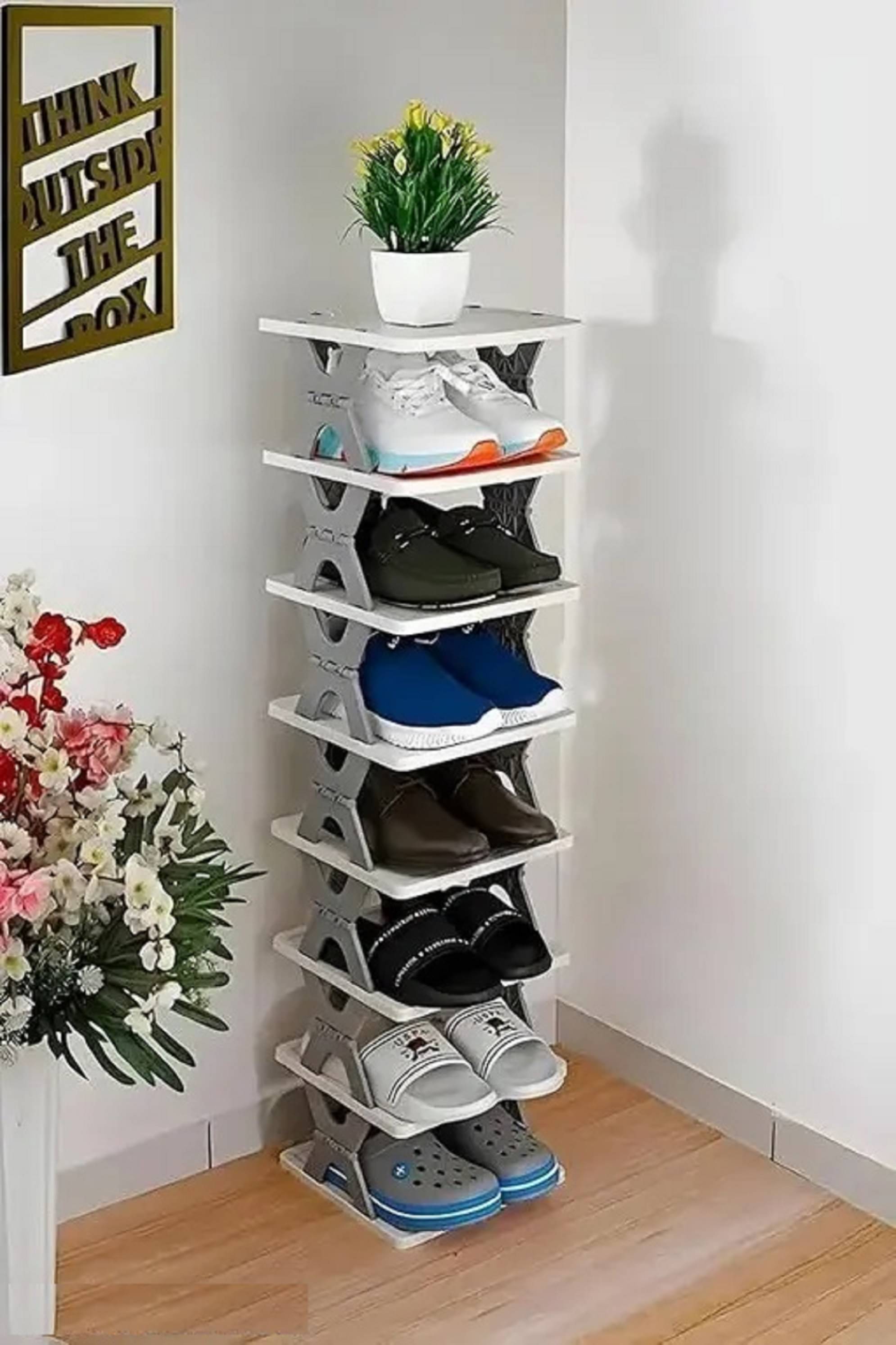    			Heavy Layer Shoes Stand, Plastic Adjustable Shoe Rack, Folding Shoe Rack, Easy Assembly and Stable in Structure, Corner Storage Cabinet for Saving Space - Multicolor (6 Layer)