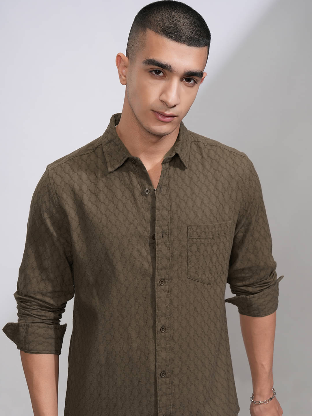 Highlander 100% Cotton Regular Fit Self Design Full Sleeves Men's Casual Shirt - Khaki ( Pack of 1 ) Highlander 100% Cotton Regular Fit Self Design Full Sleeves Men's Casual Shirt - Khaki ( Pack of 1 )