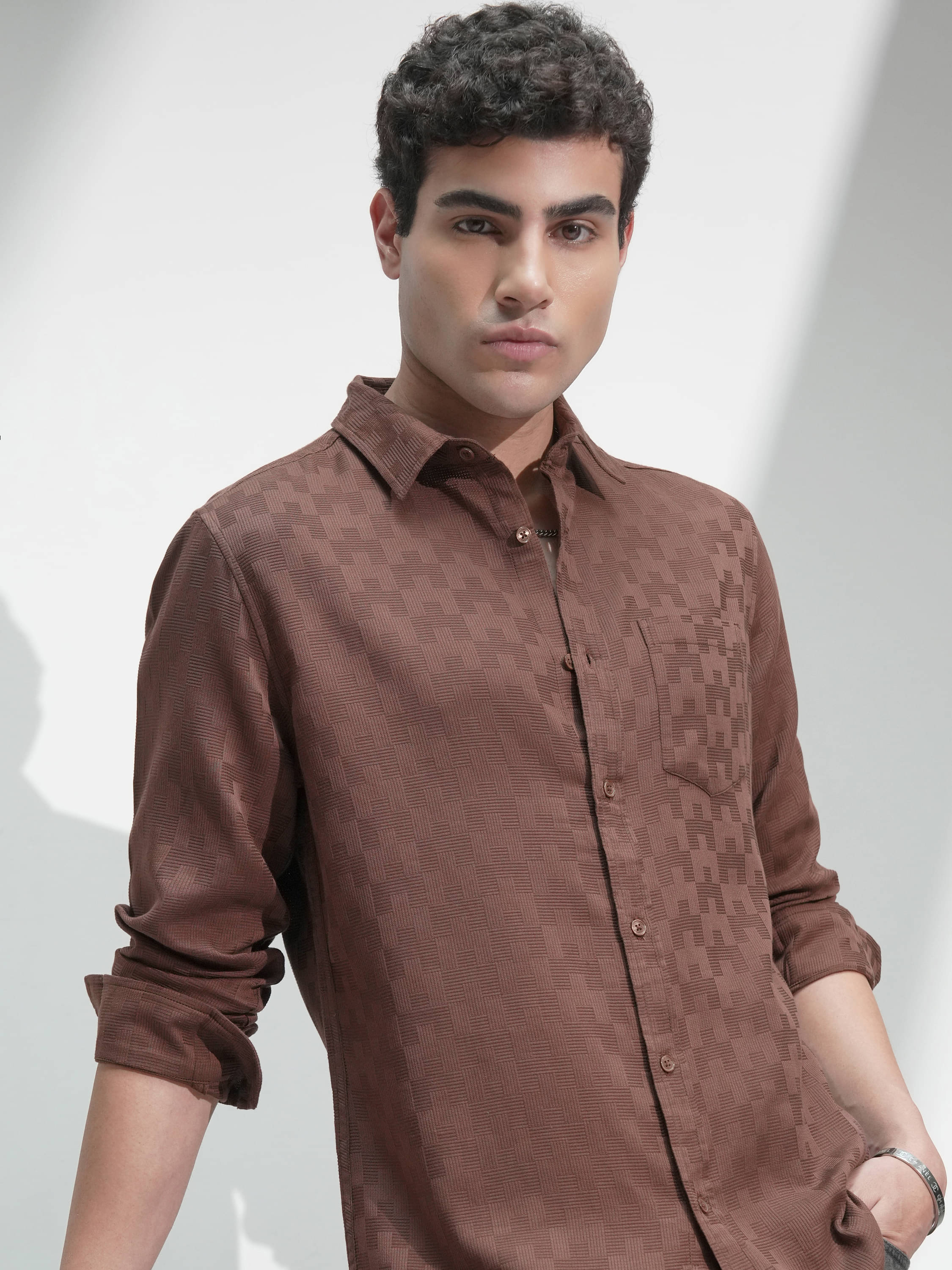 Highlander 100% Cotton Regular Fit Self Design Full Sleeves Men's Casual Shirt - Brown ( Pack of 1 ) Highlander 100% Cotton Regular Fit Self Design Full Sleeves Men's Casual Shirt - Brown ( Pack of 1 )