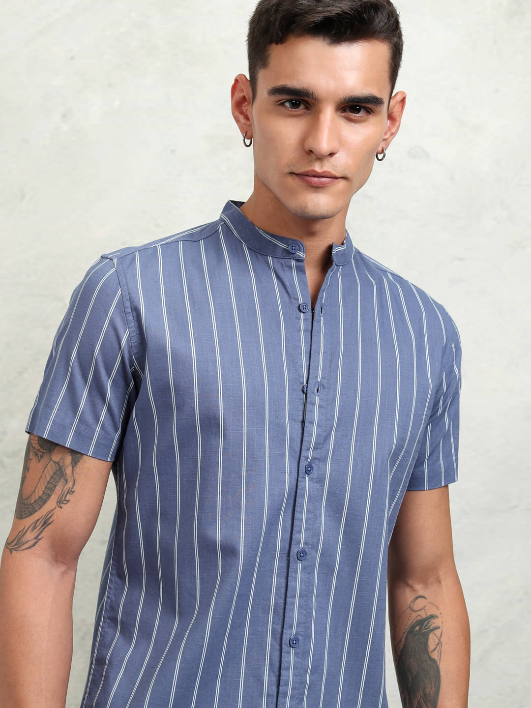     			Highlander 100% Cotton Regular Fit Striped Half Sleeves Men's Casual Shirt - Blue ( Pack of 1 )
