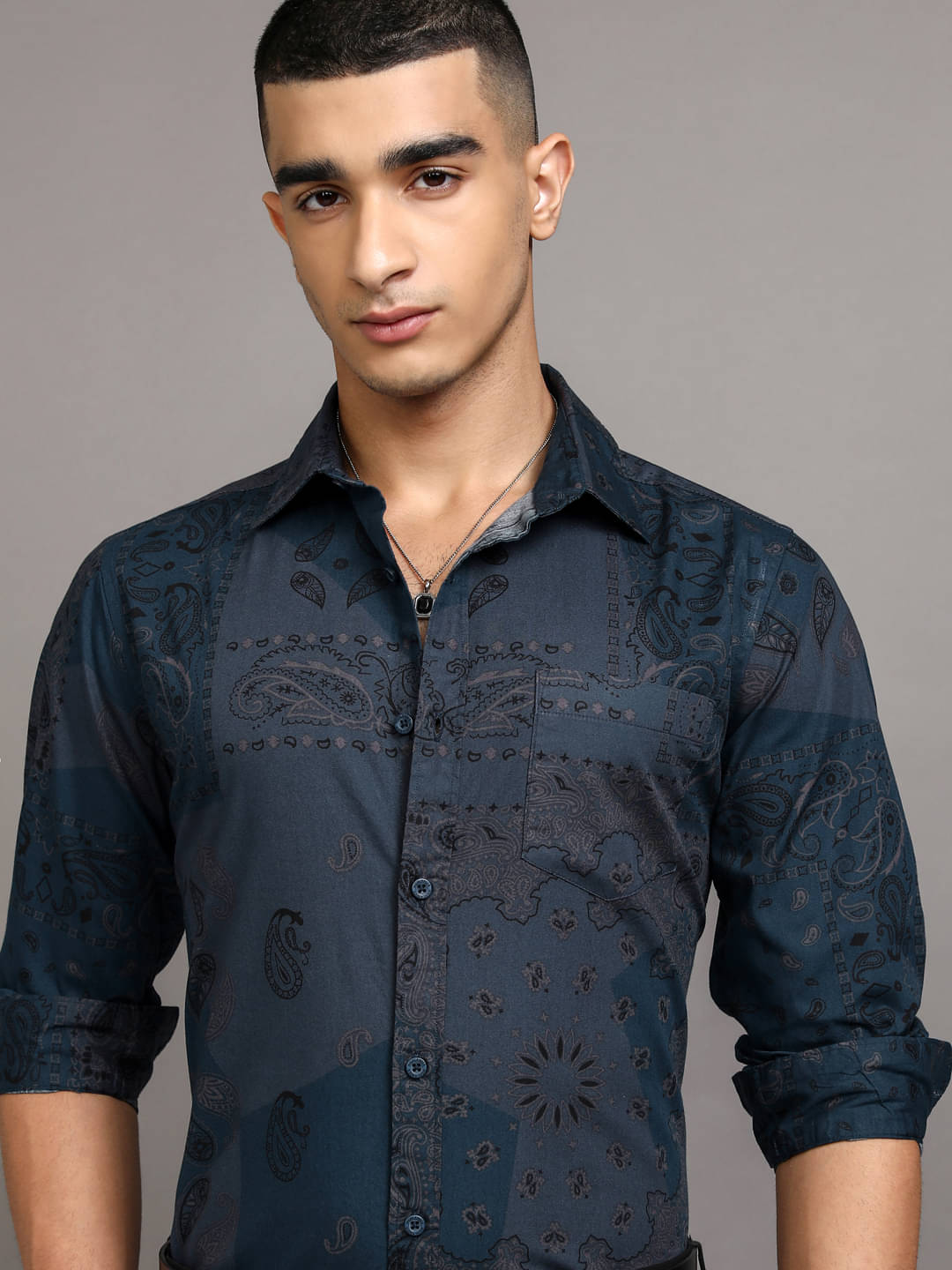     			Highlander 100% Cotton Regular Fit Printed Full Sleeves Men's Casual Shirt - Blue ( Pack of 1 )