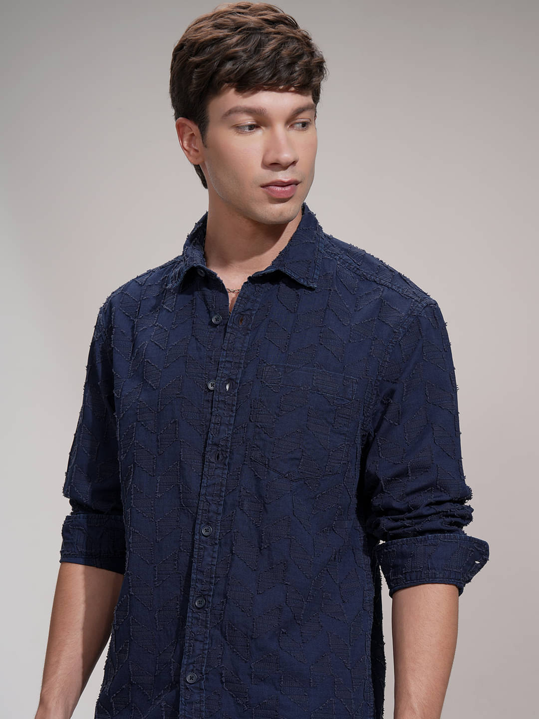     			Highlander 100% Cotton Relaxed Fit Self Design Full Sleeves Men's Casual Shirt - Blue ( Pack of 1 )