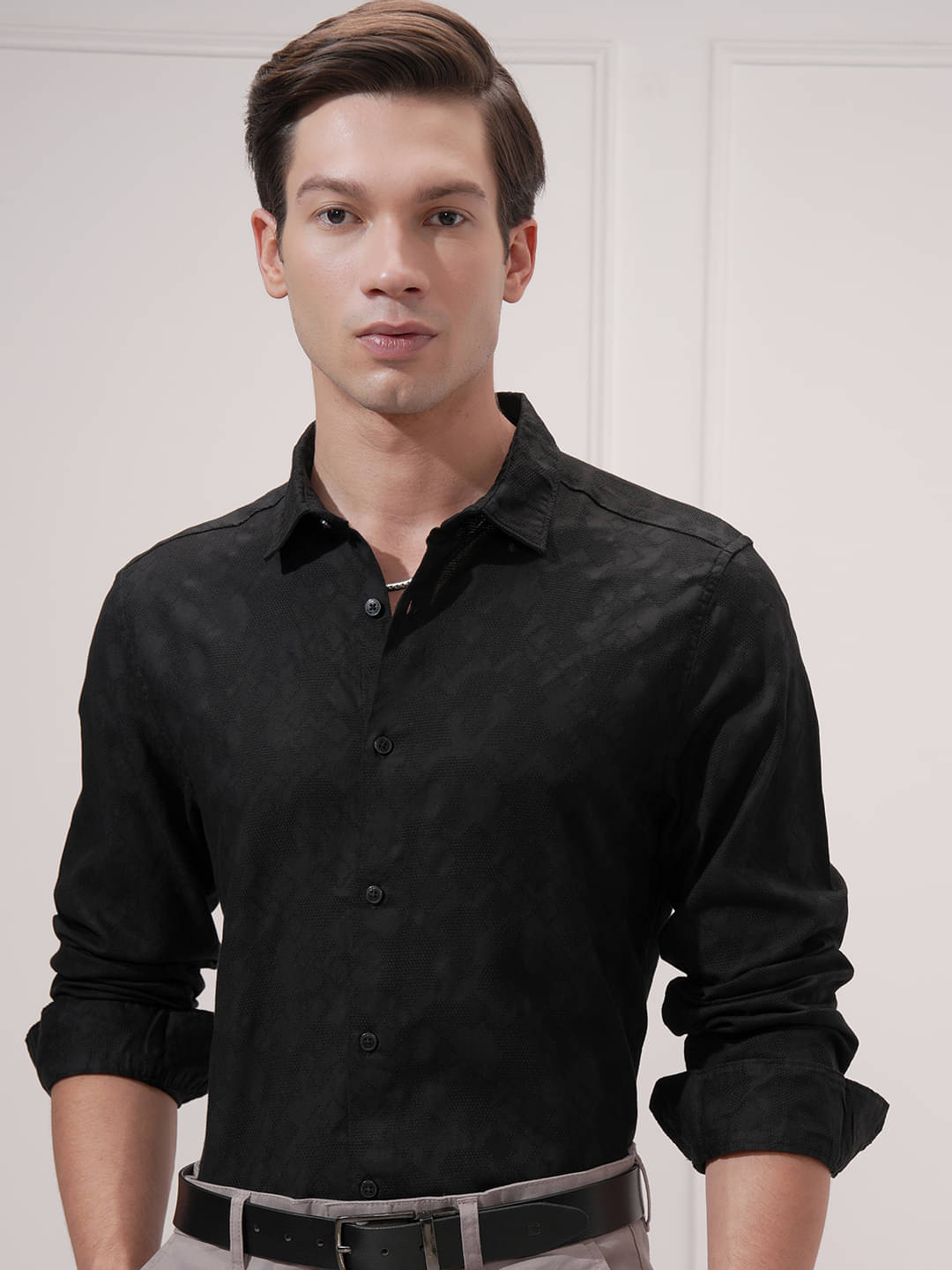 Highlander 100% Cotton Relaxed Fit Self Design Full Sleeves Men's Casual Shirt - Black ( Pack of 1 ) Highlander 100% Cotton Relaxed Fit Self Design Full Sleeves Men's Casual Shirt - Black ( Pack of 1 )