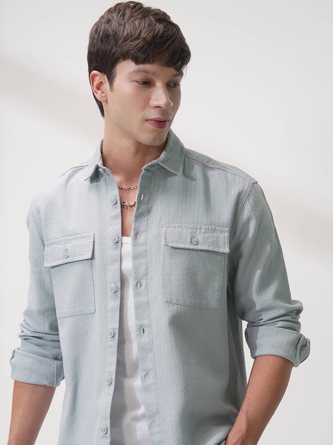     			Highlander 100% Cotton Relaxed Fit Self Design Full Sleeves Men's Casual Shirt - Grey ( Pack of 1 )