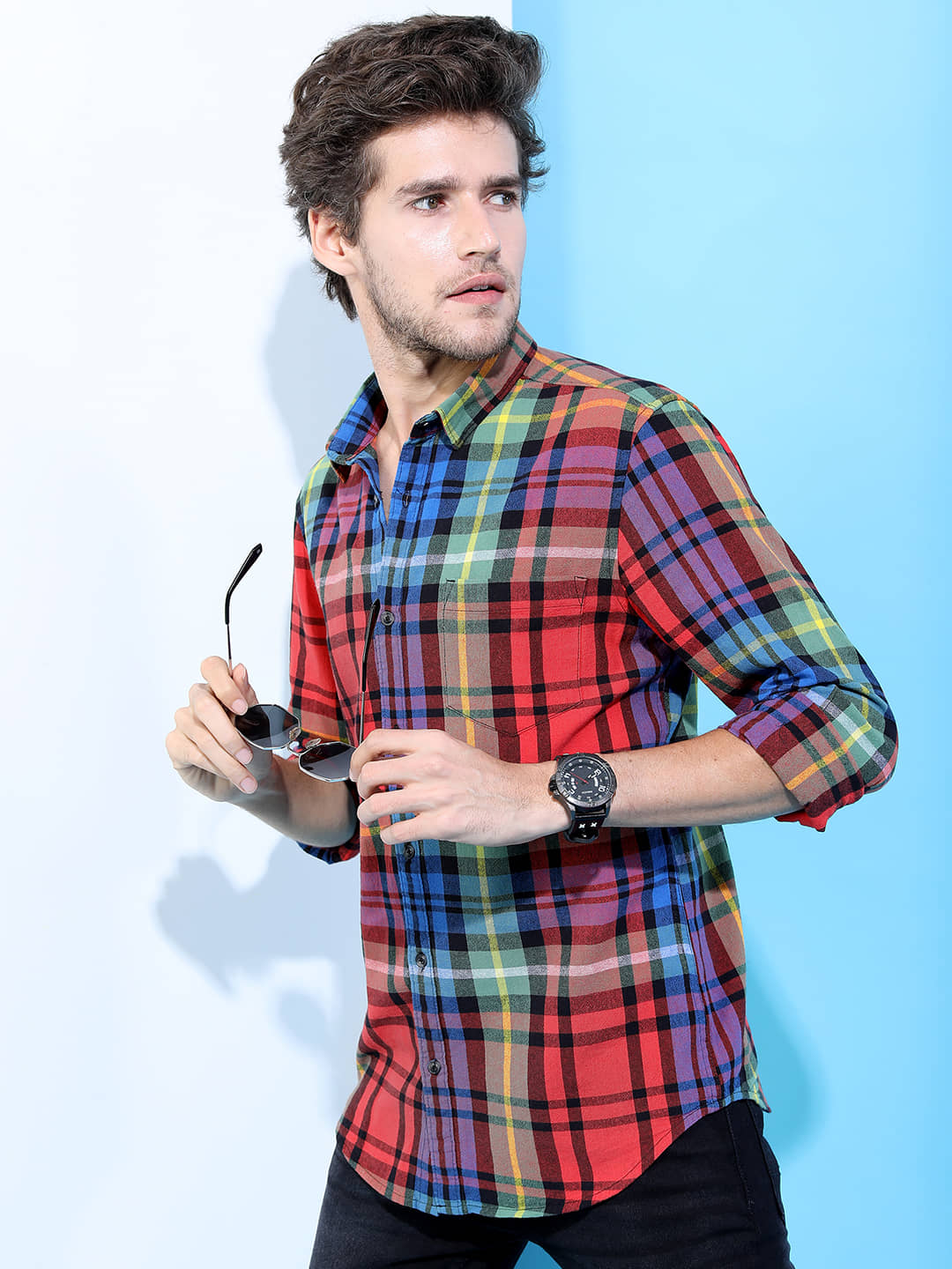 Highlander 100% Cotton Slim Fit Checks Full Sleeves Men's Casual Shirt - Red ( Pack of 1 )